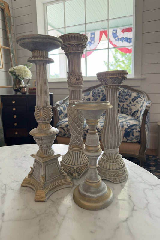 Set of four hand-painted French country candlesticks