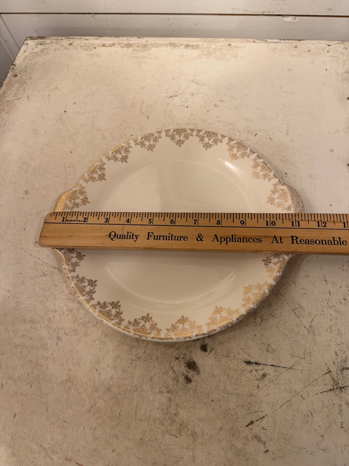 Royal China Inc. "Gold Lace" handled cake plate/oval platter with 22k gold trim with chip