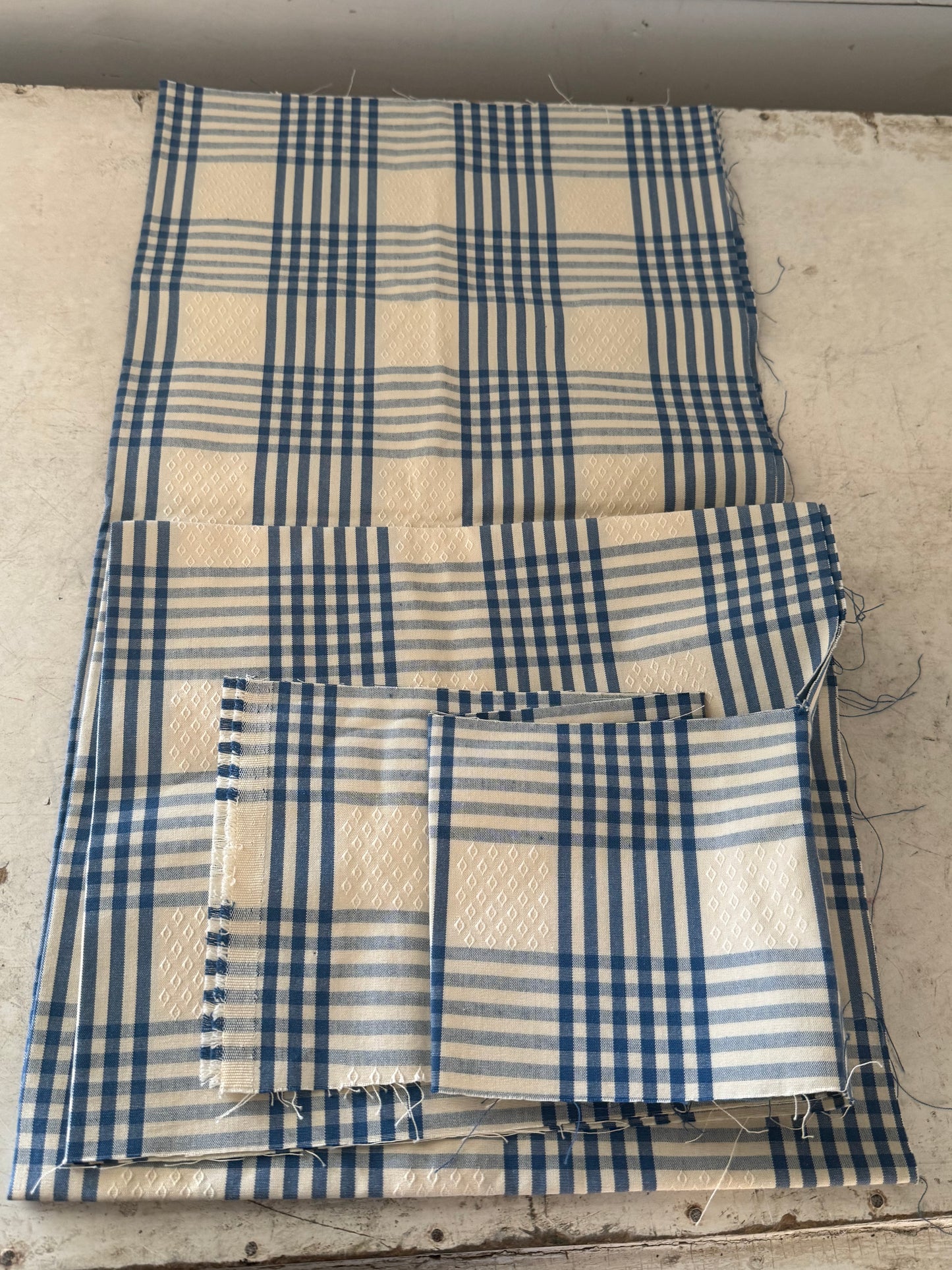 Vintage French Plaid Fabric Remnant