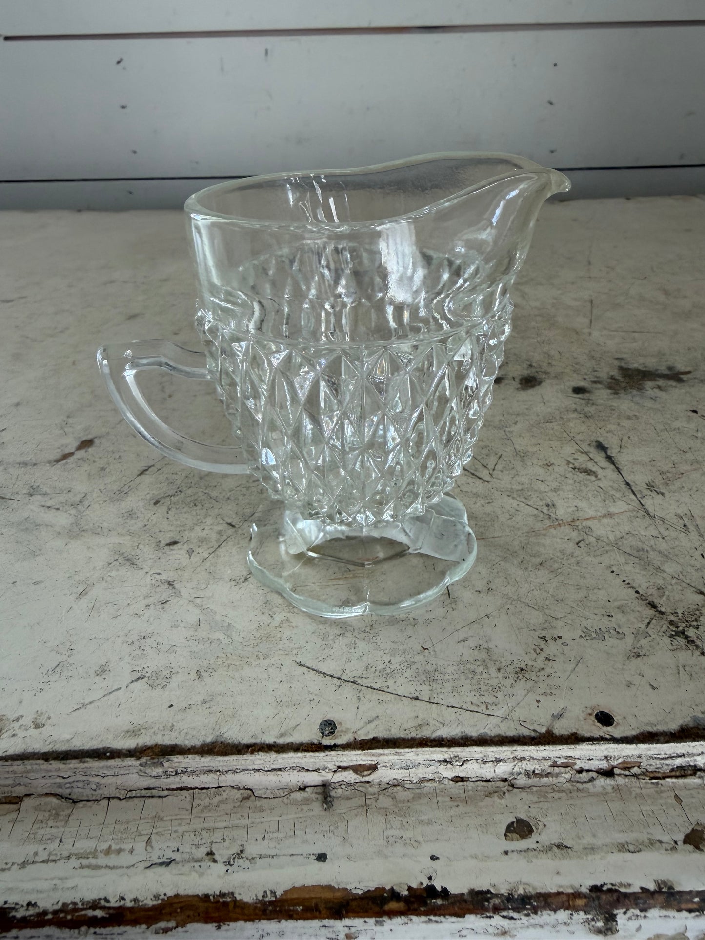 Diamond point clear glass creamer