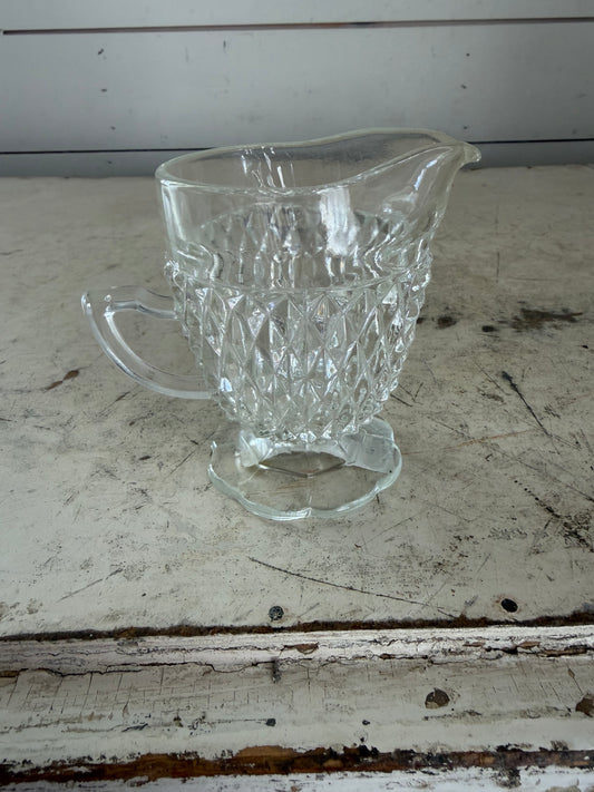 Diamond point clear glass creamer