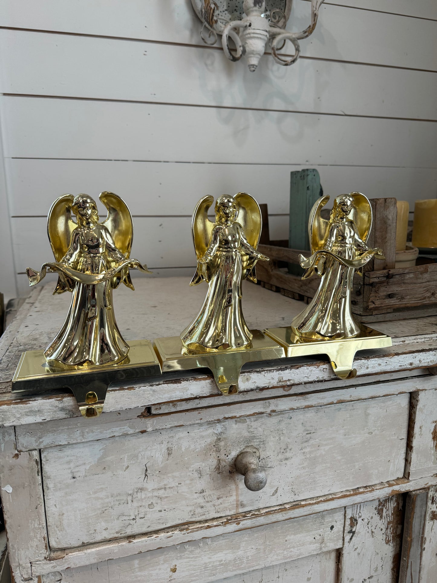 Set of 3 Goldtone Angel Stocking Hangers