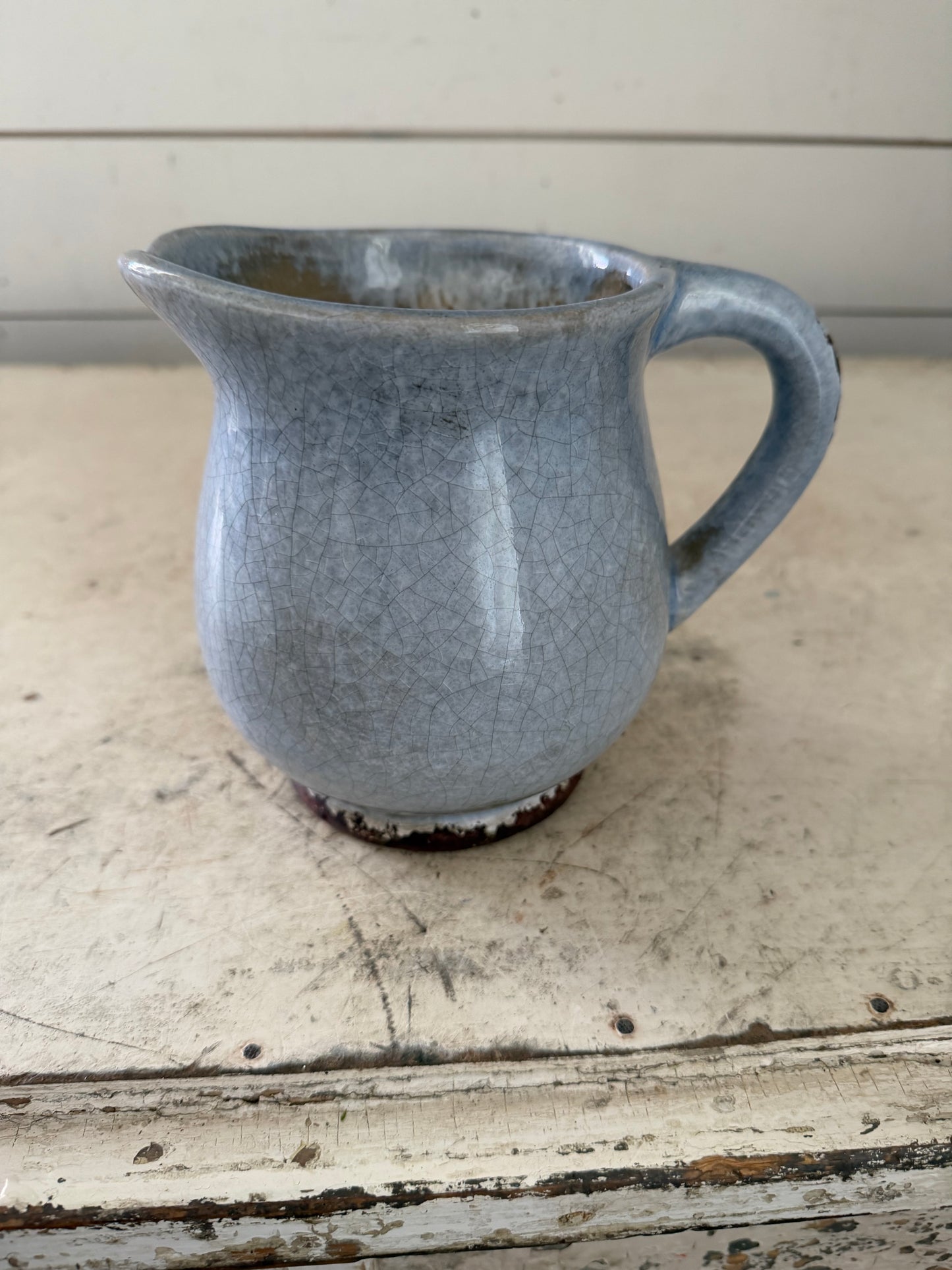 blue-gray craquelure glaze ceramic pitcher