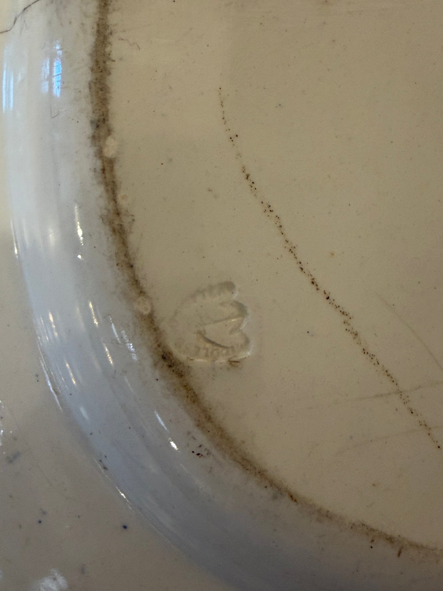 Majolica and Faience Antique Platter Blue Willow Pattern 15” - Has Crack