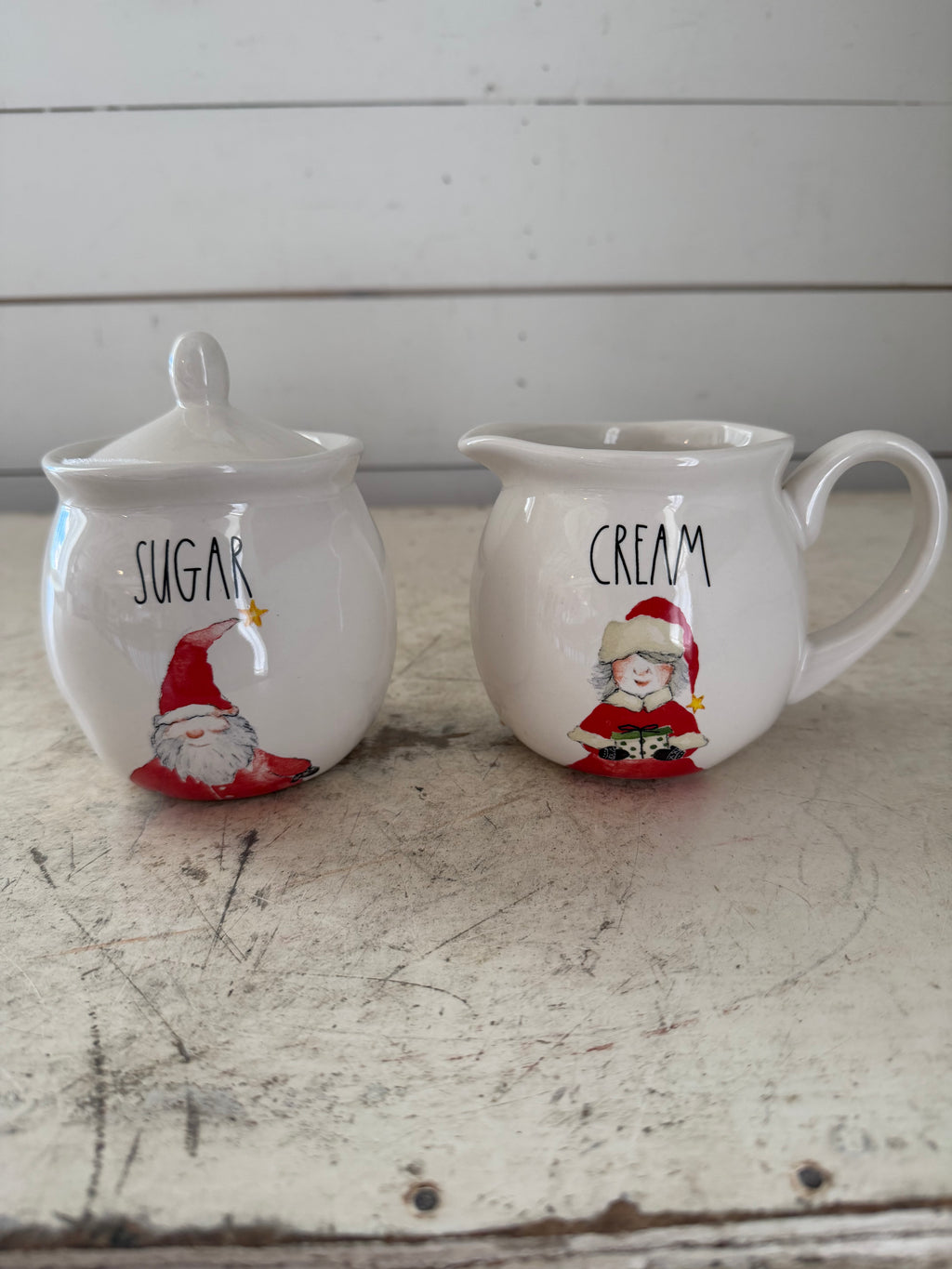 Rae Dun Santa and Mrs Claus Sugar and Creamer