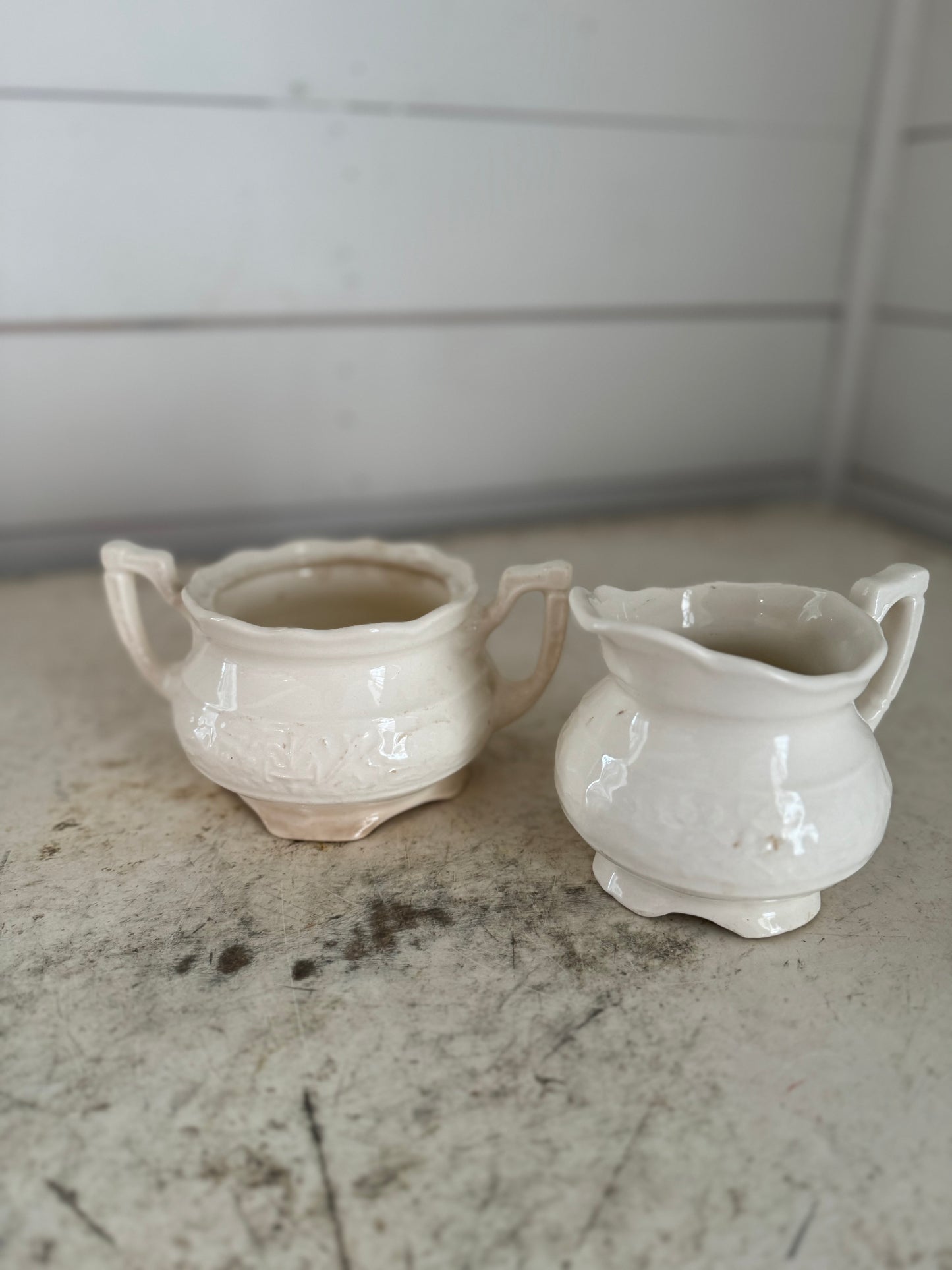Creamer and sugar dish with live succulent - sold individually