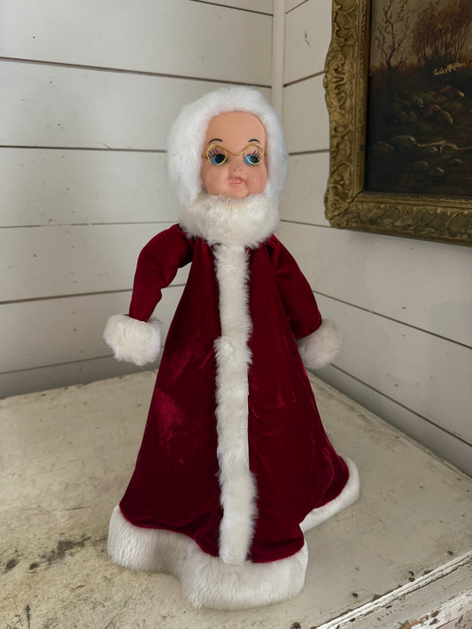 Kitschy Mid Century Mrs Claus Bowling pin Doll
