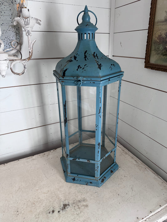 Large outdoor metal hanging lantern 27” tall