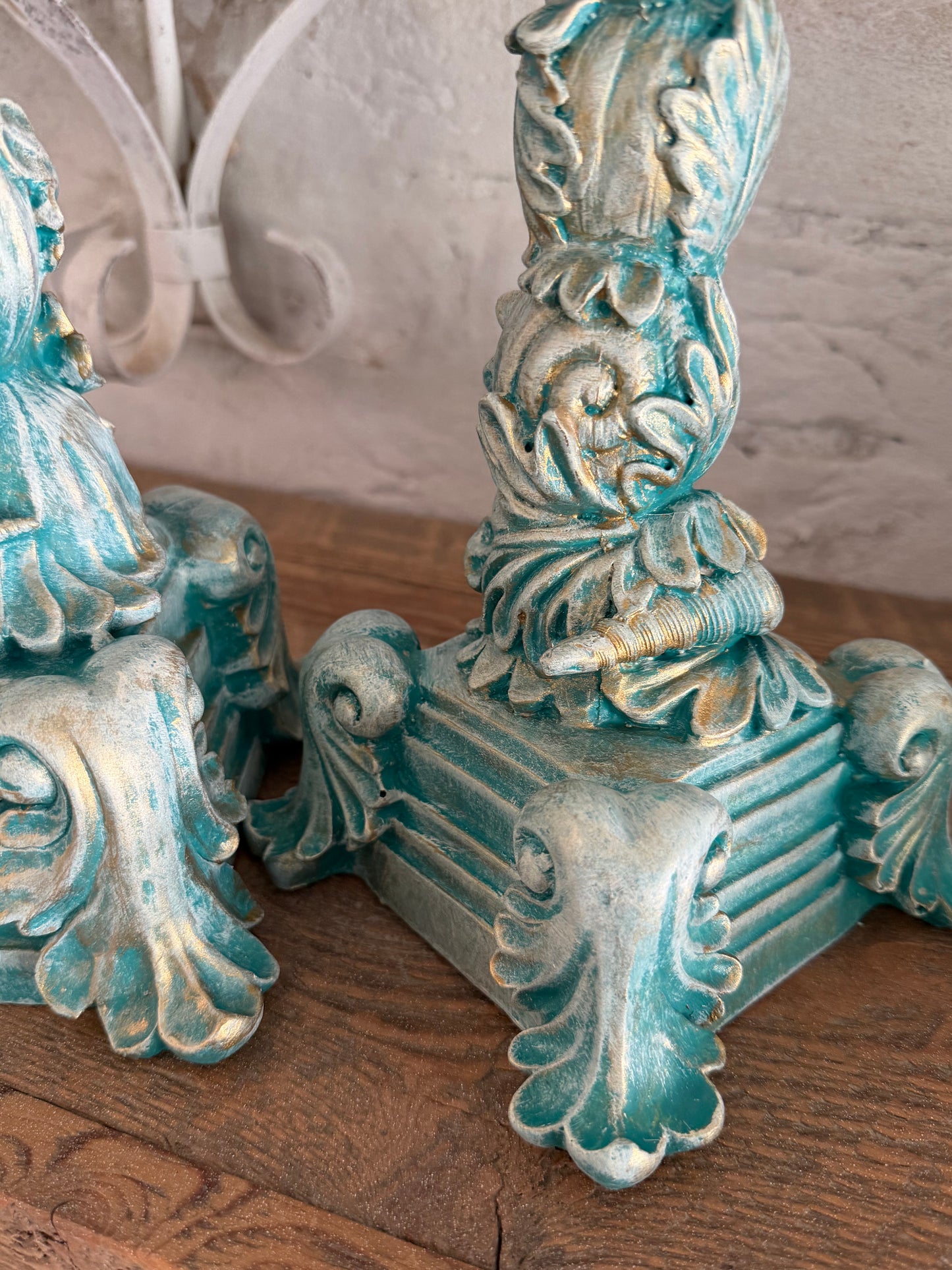 Set of two cottage Seaside handpainted candlesticks