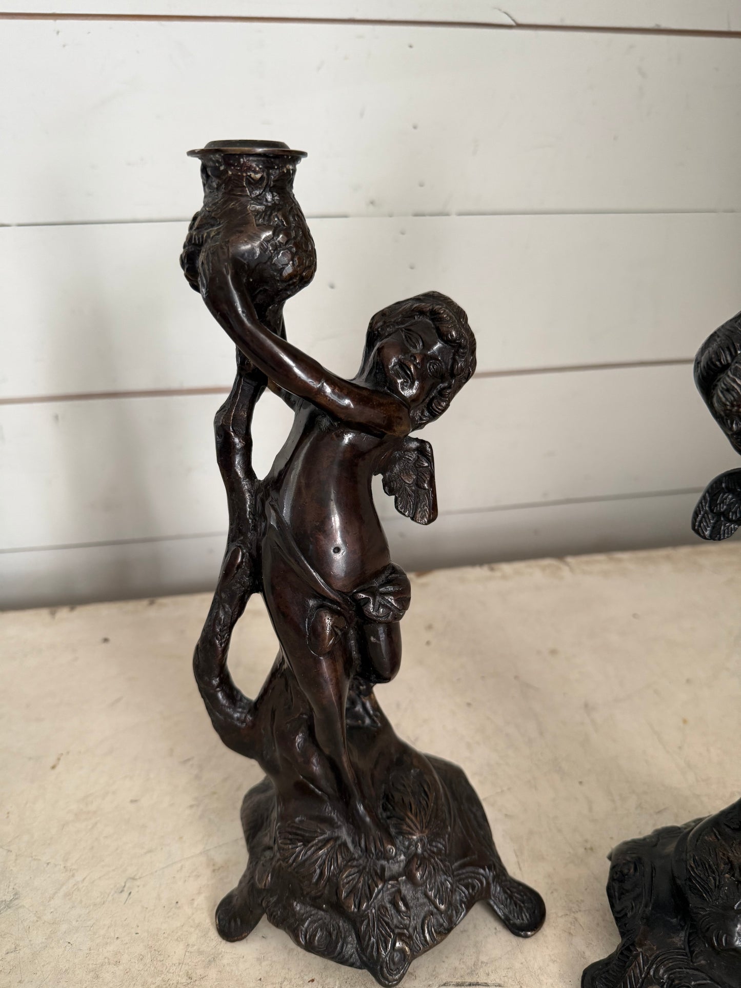 French Art Nouveau Bronze Cherubs Candle Holders Candlestick set