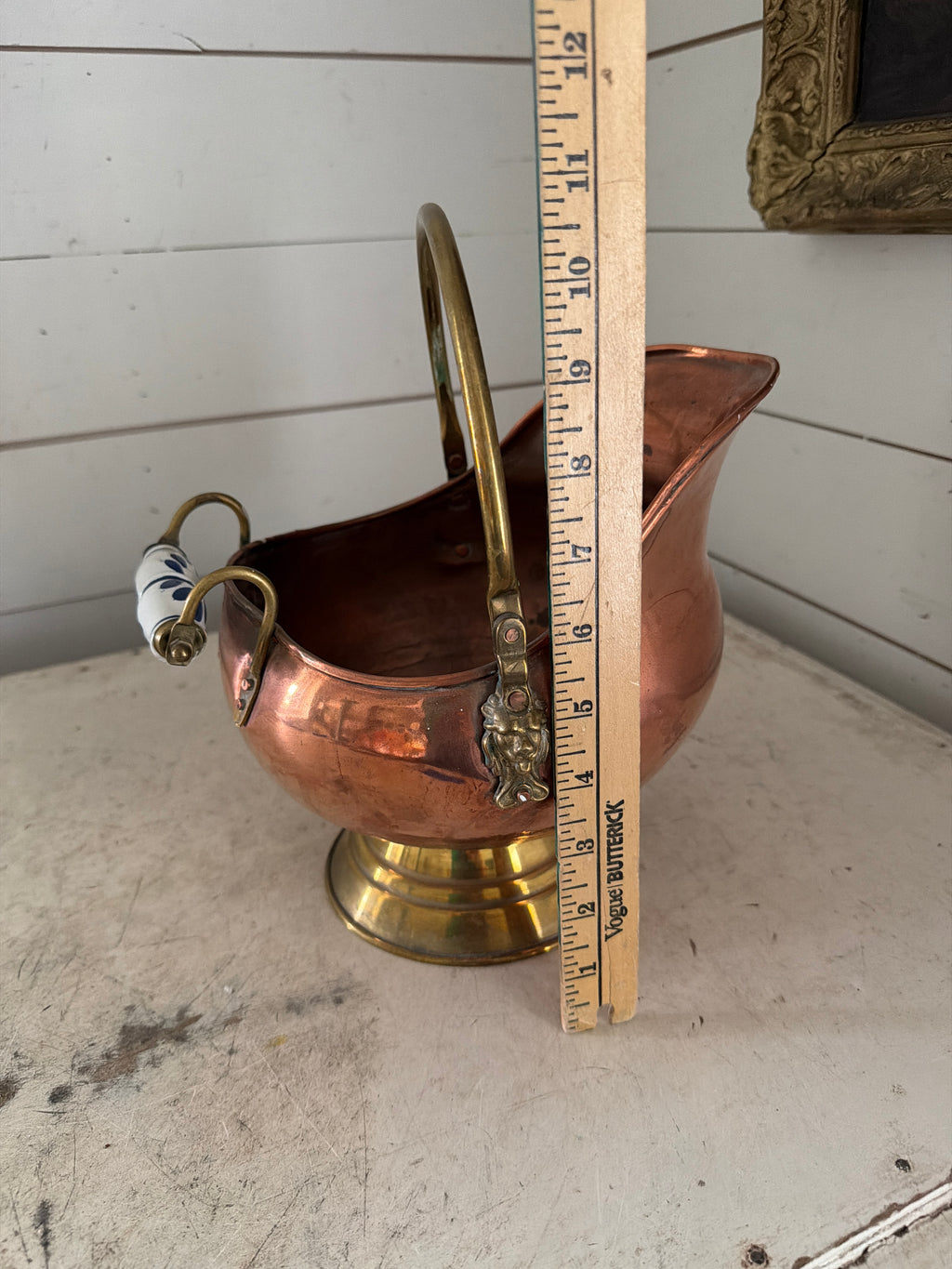 Vintage copper and brass coal scuttle