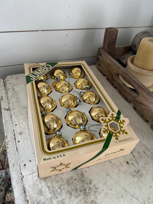 Vintage Set of 12 Gold Ornaments