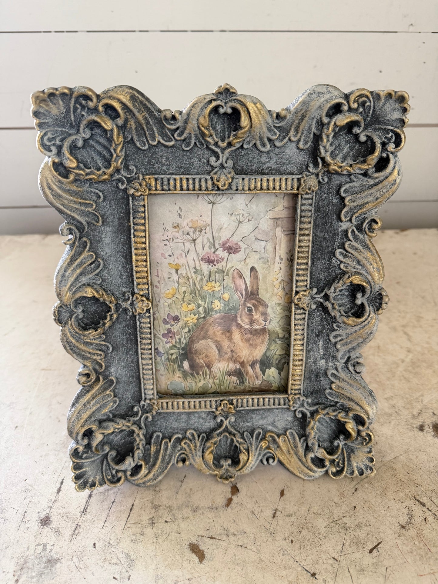 Ornate Frame With Rabbit in the Garden Print