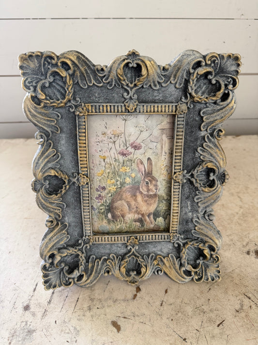 Ornate Frame With Rabbit in the Garden Print