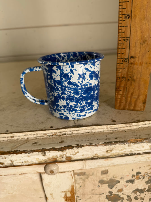 Blue and White Enamel Splatter Ware Mug