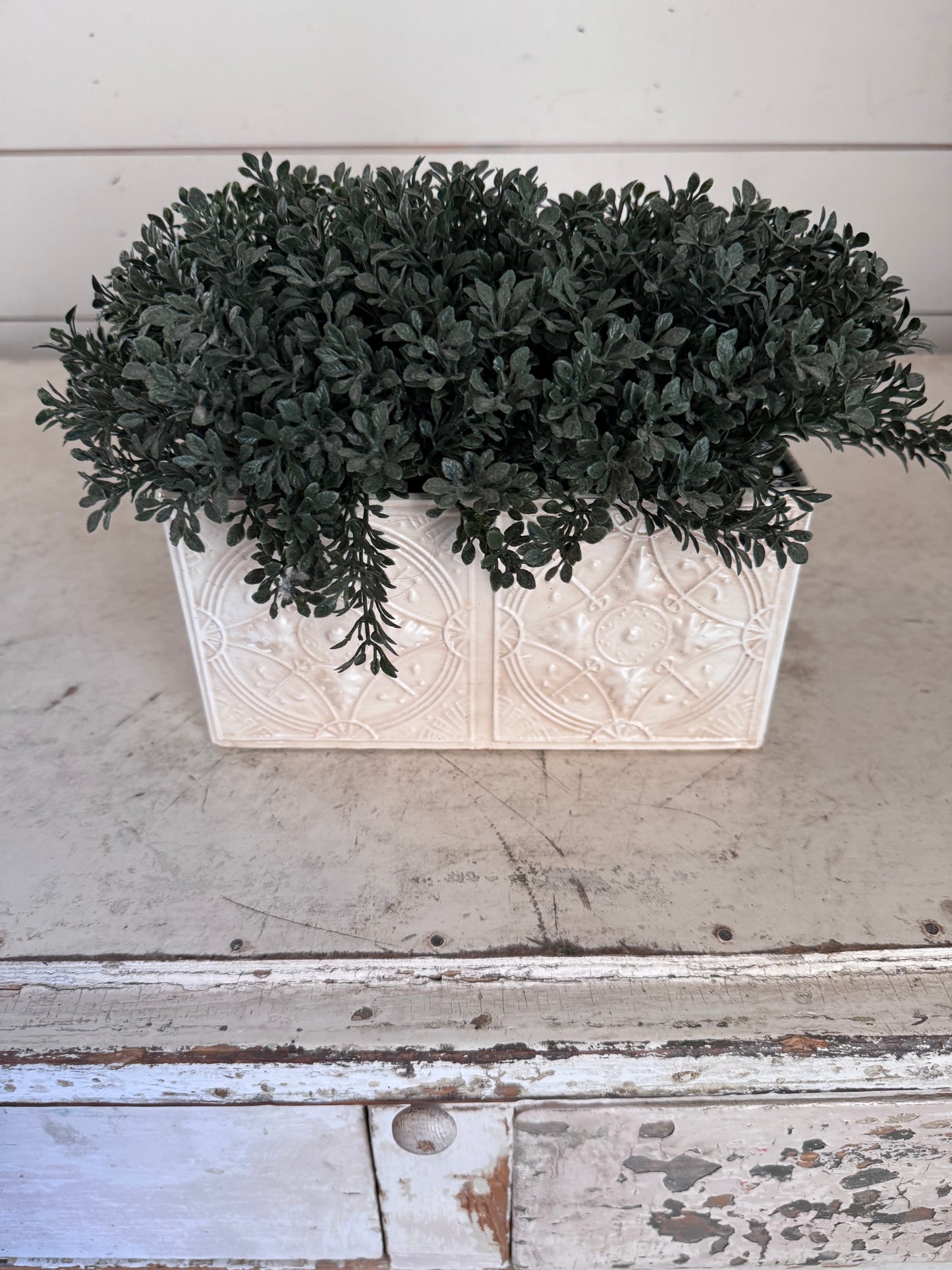 Faux boxwood Pressed Tin Planter - planter will be painted