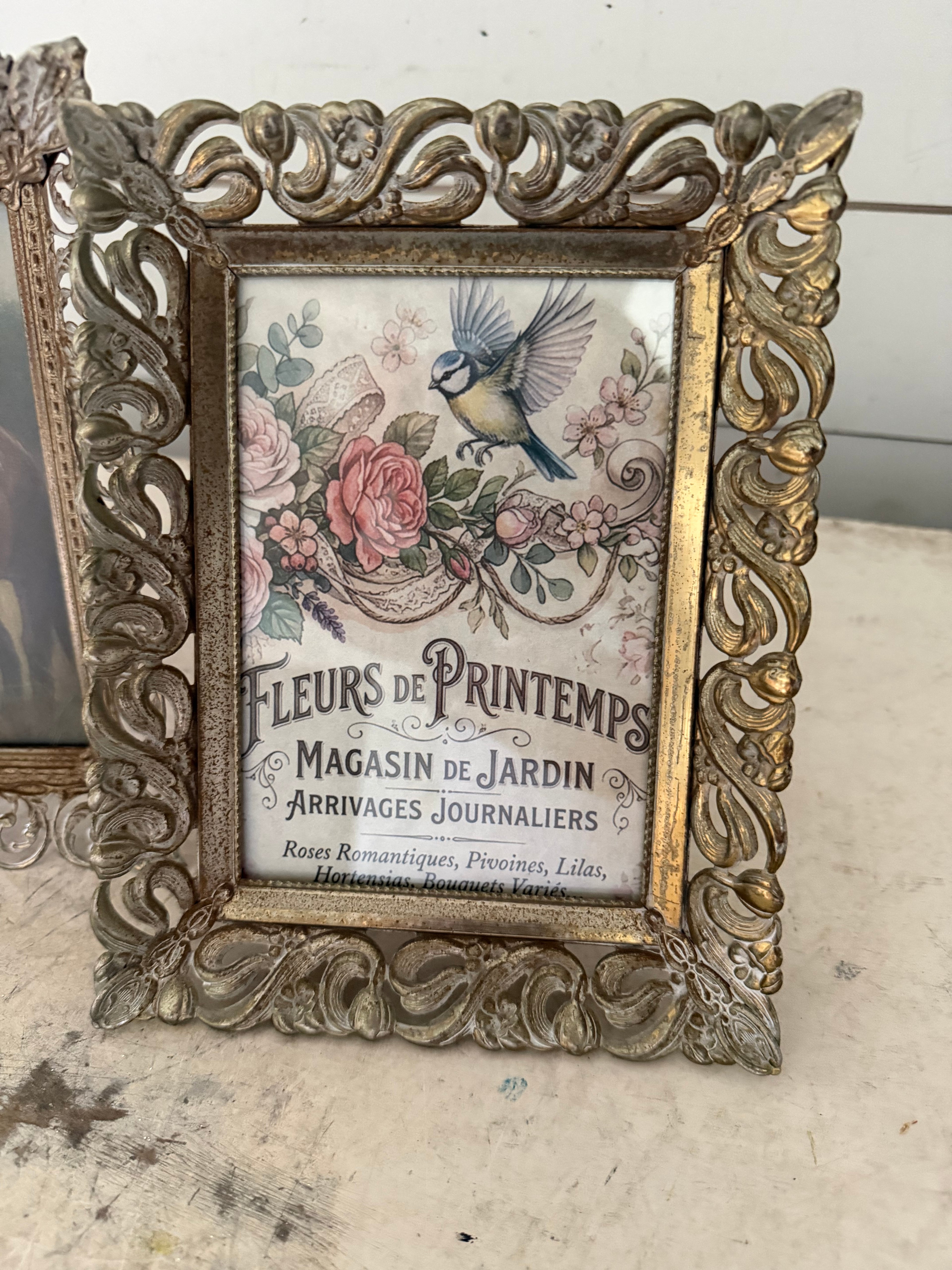 Vintage Metal Frame with Art sold individually
