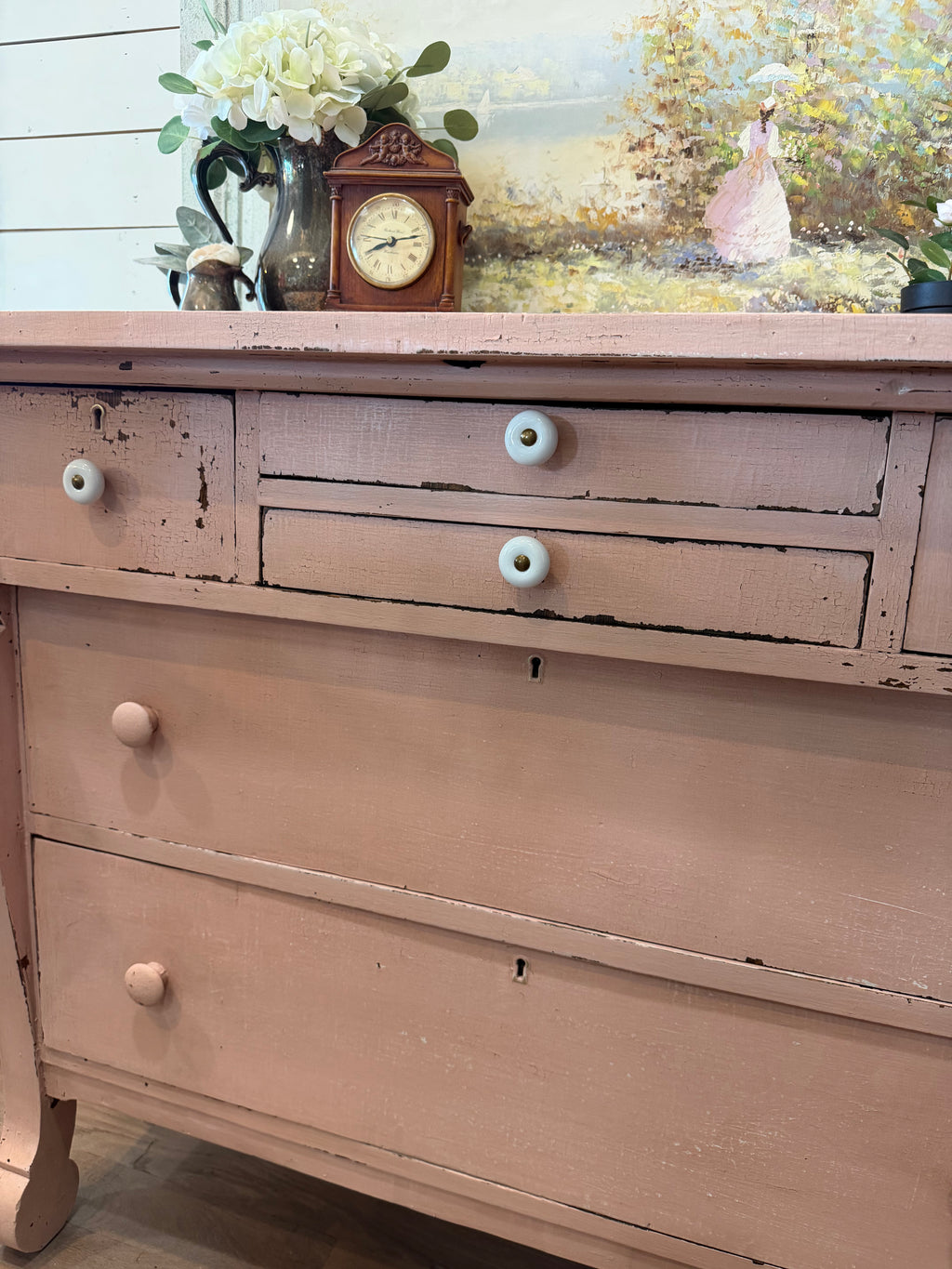 Antique Empire Style Dresser Buffet Chippy Pink
