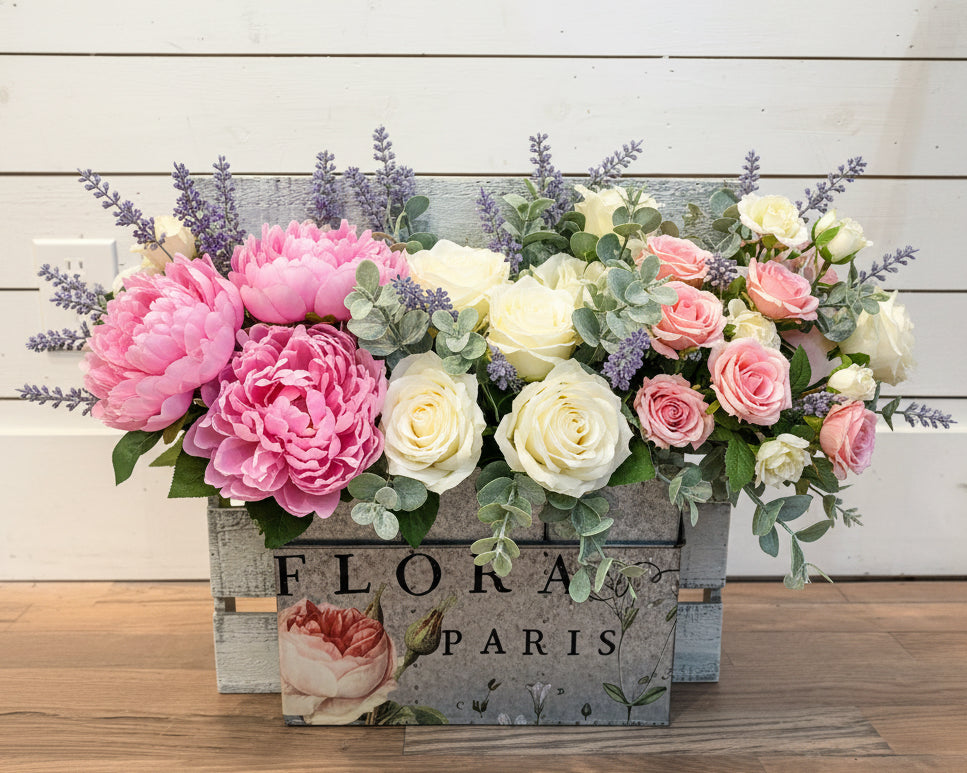 Galvanized Tin Organizer Wall Caddy with Barn wood Backer With IOD floral not included