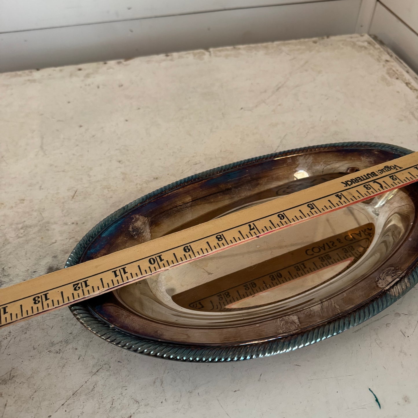 Vintage Oval Tarnished Silver Platter