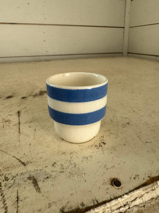 Cornishware blue and white stripe egg cup - cottage core style kitchenware