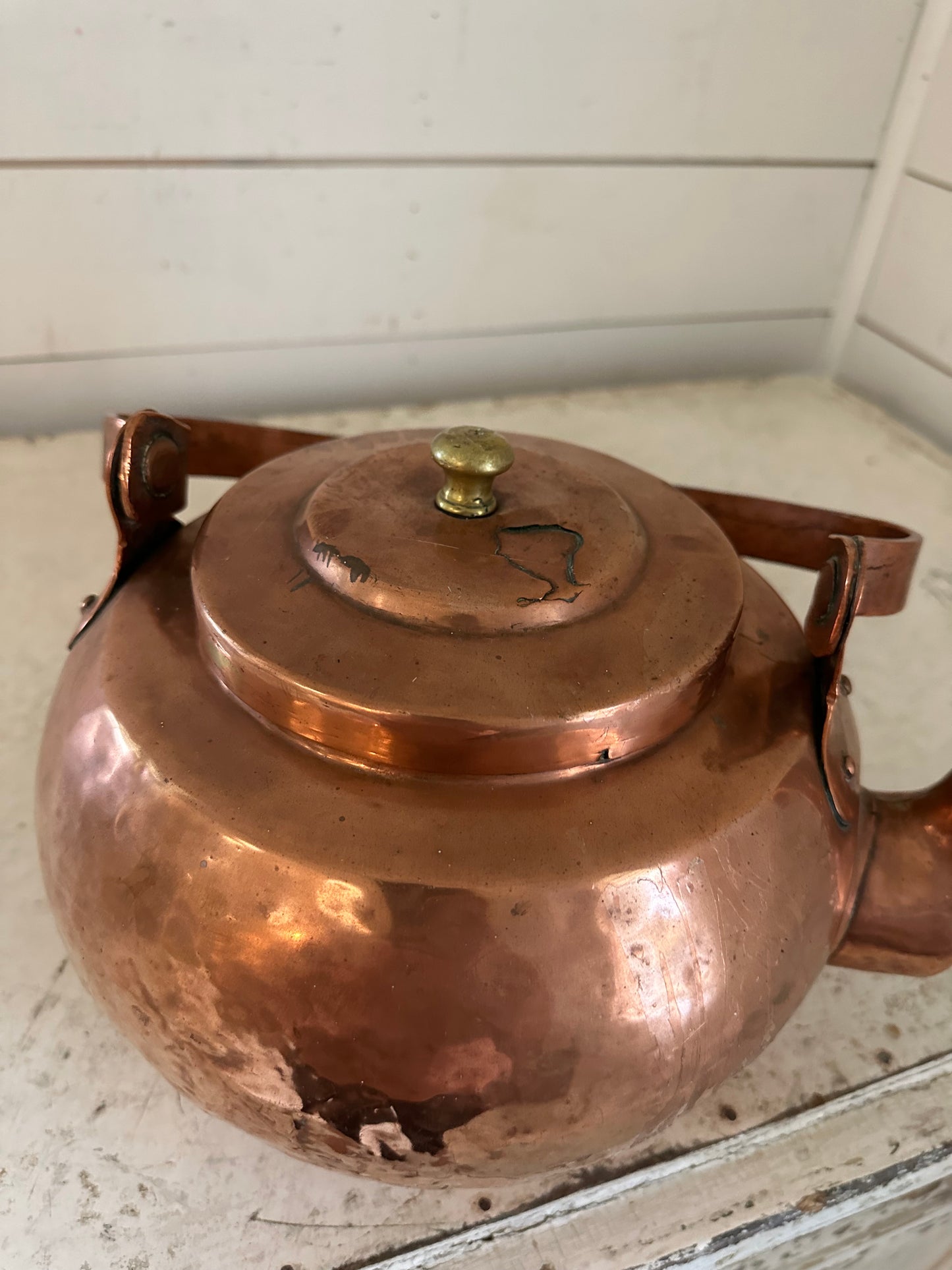 19th Century Copper Kettle has a repair on top