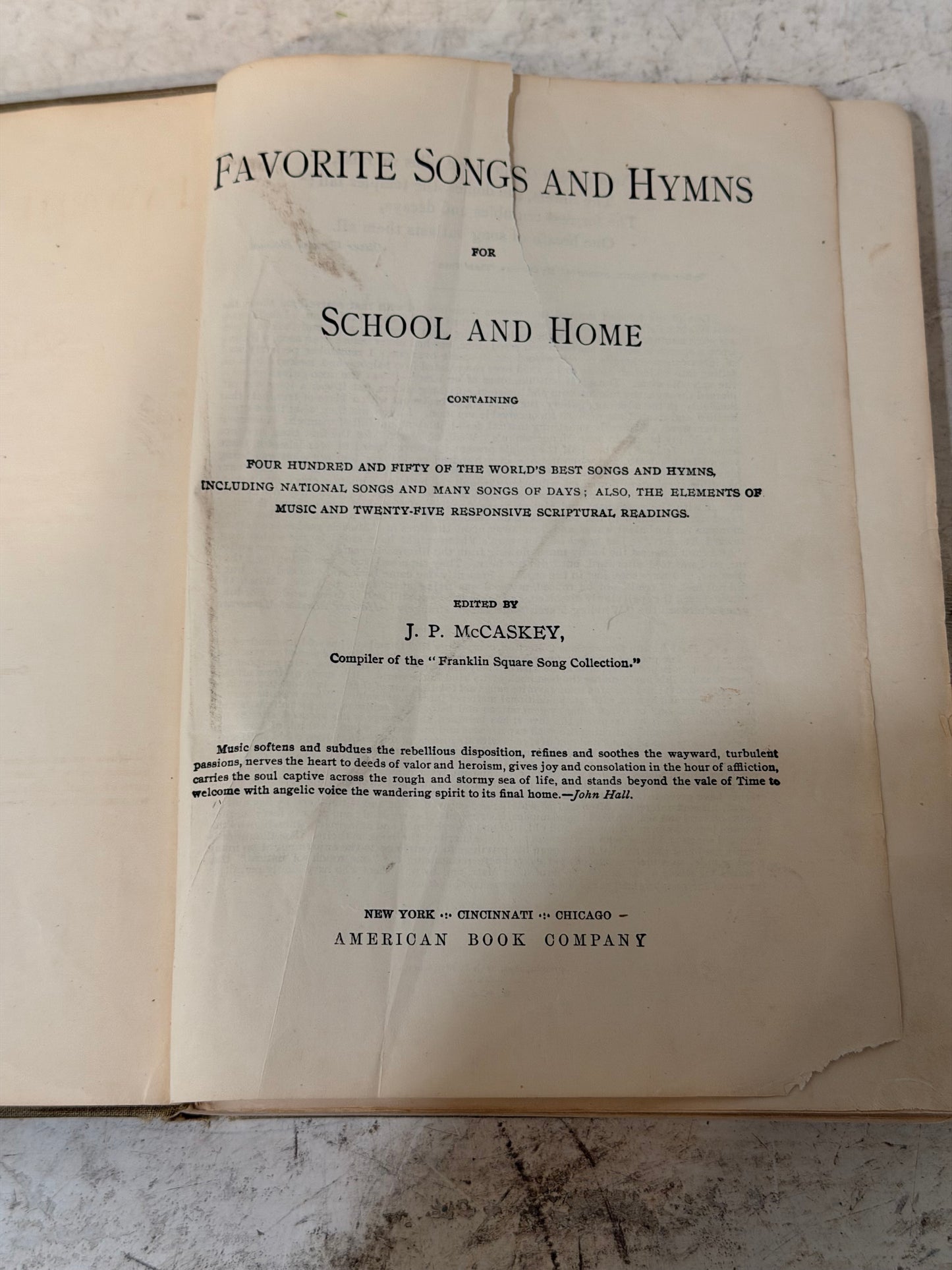 Antique Copy of Favorite Songs and Hymns