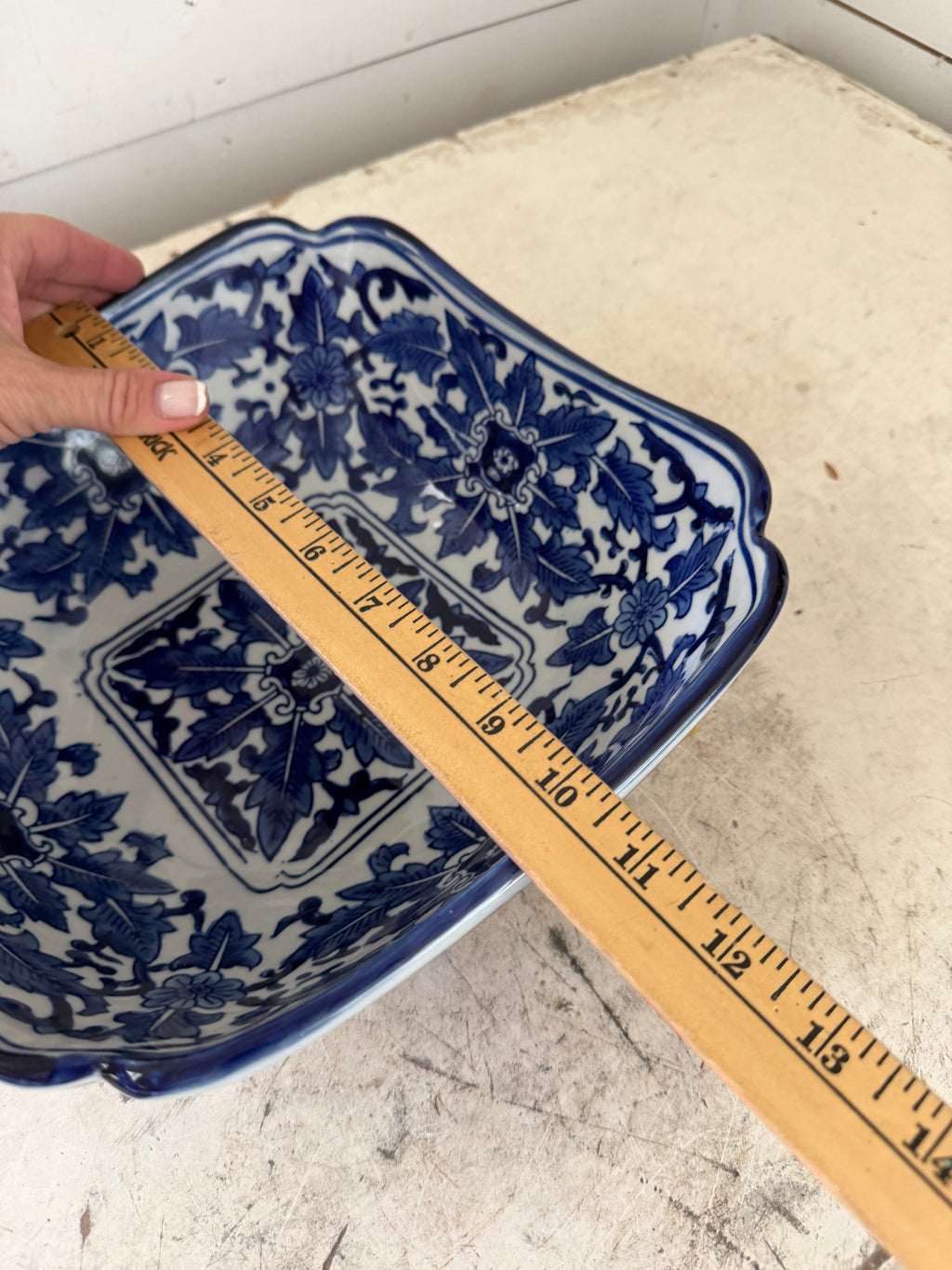 Ceramic blue and white square serving bowl