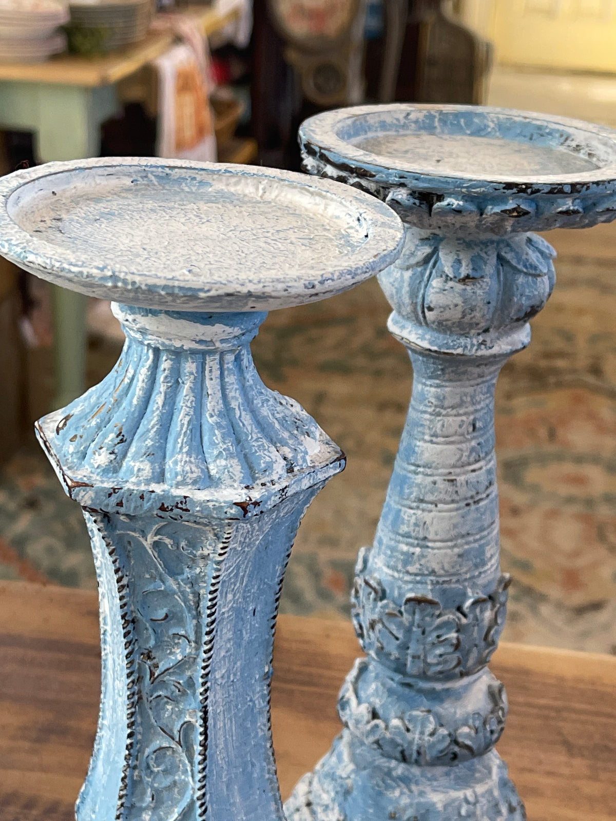 Set of two chippy French country candlesticks