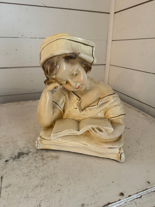 Antique Nurse Bust Plaster Statue By Gustave Van VaerRenbergh/Nurse Reading Book C. 1900 neck has been repaired