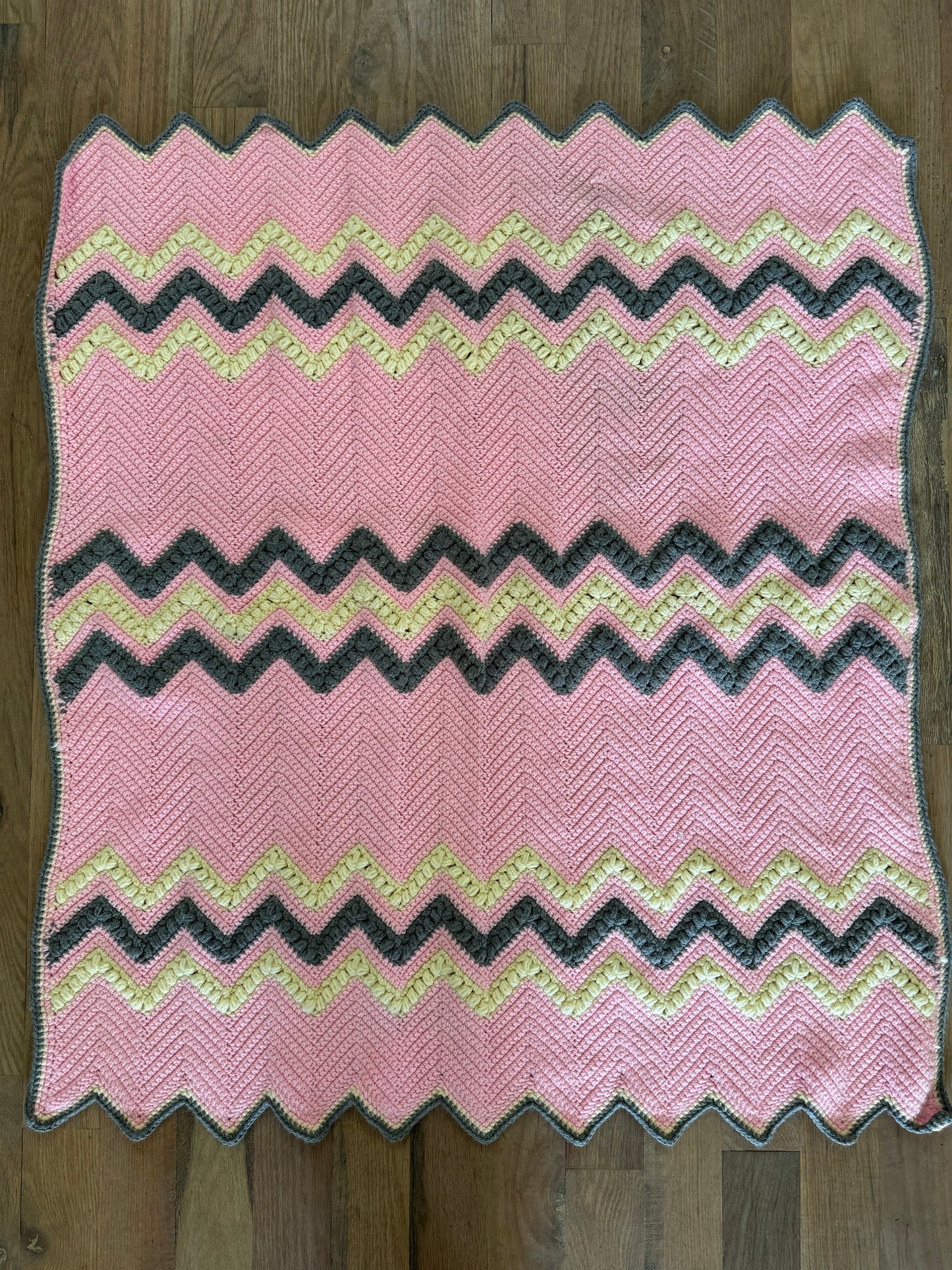 Pink yellow and Gray chevron Afghan