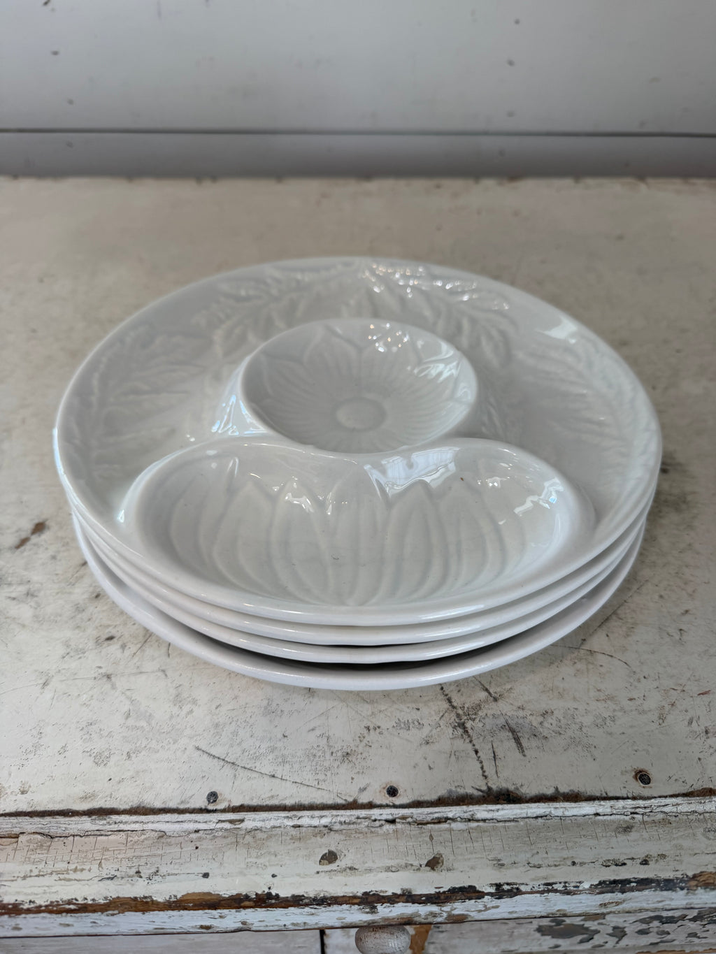 Vintage California Pottery White ceramic artichoke serving plate - Has Flea bite chips - SOLD INDIVIDUALLY