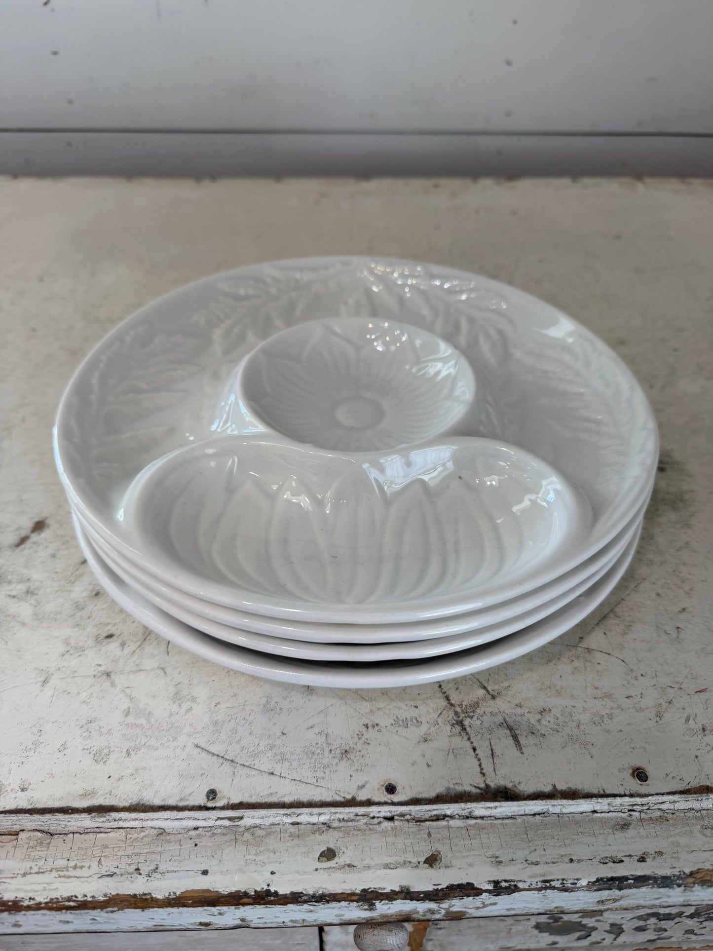 Vintage California Pottery White ceramic artichoke serving plate - Has Flea bite chips - SOLD INDIVIDUALLY