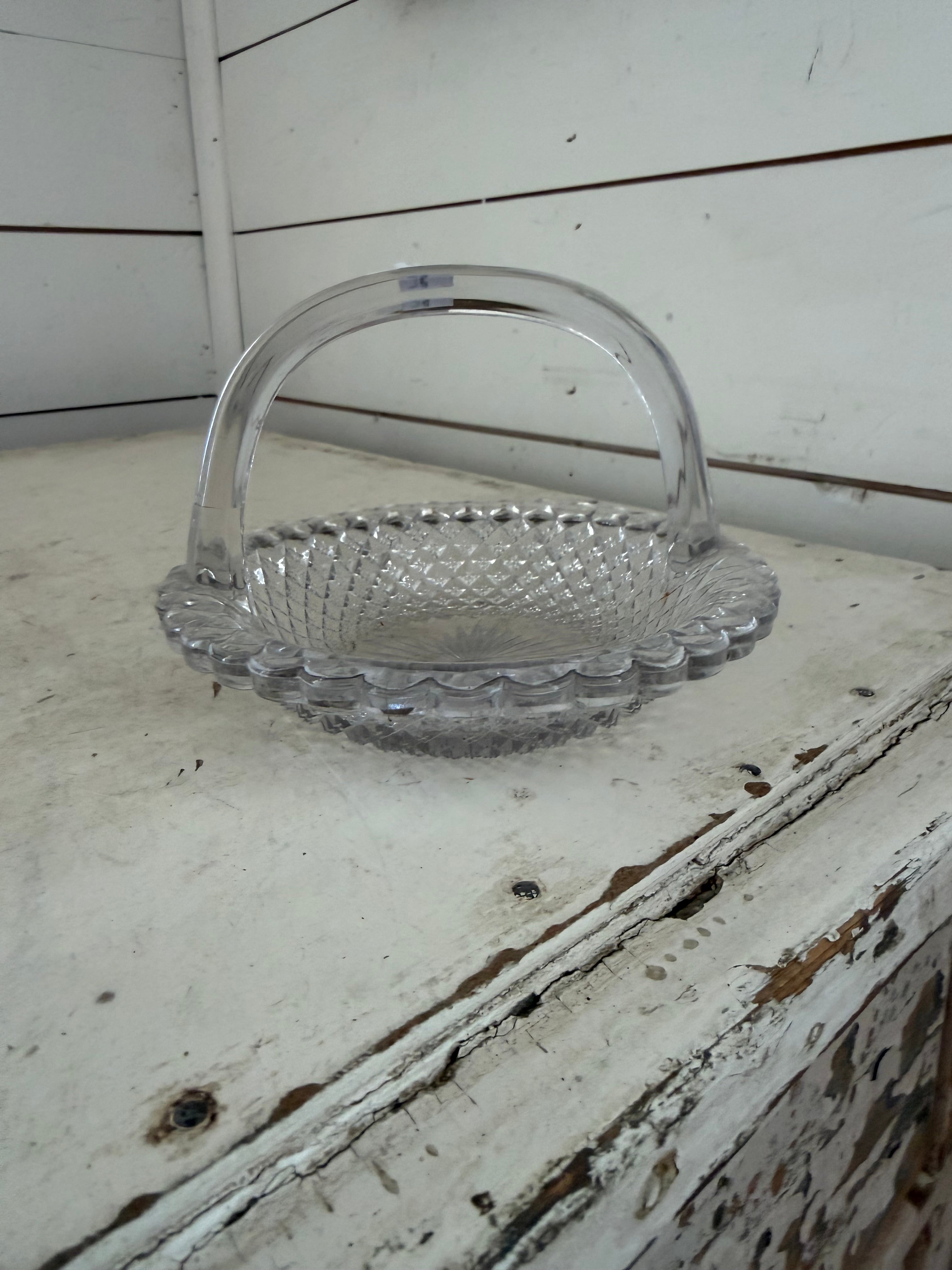 Vintage Westmoreland Glass Basket, English Hobnail Clear Candy Dish Handle