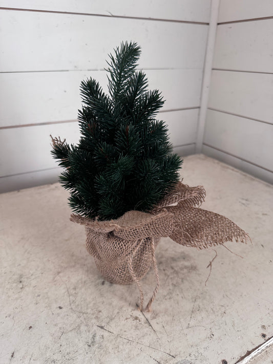 12 inch faux pine tree in brown pot