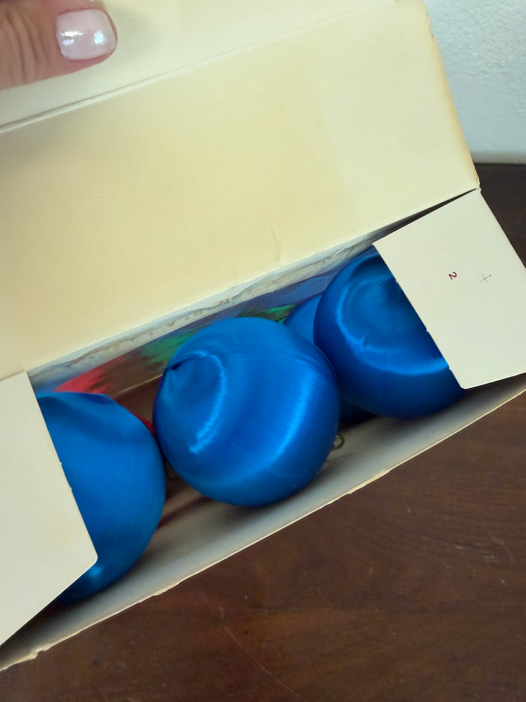 Vintage Boxed Set Of Nine Pyramid Unbreakable Spun Satin Christmas Ornaments