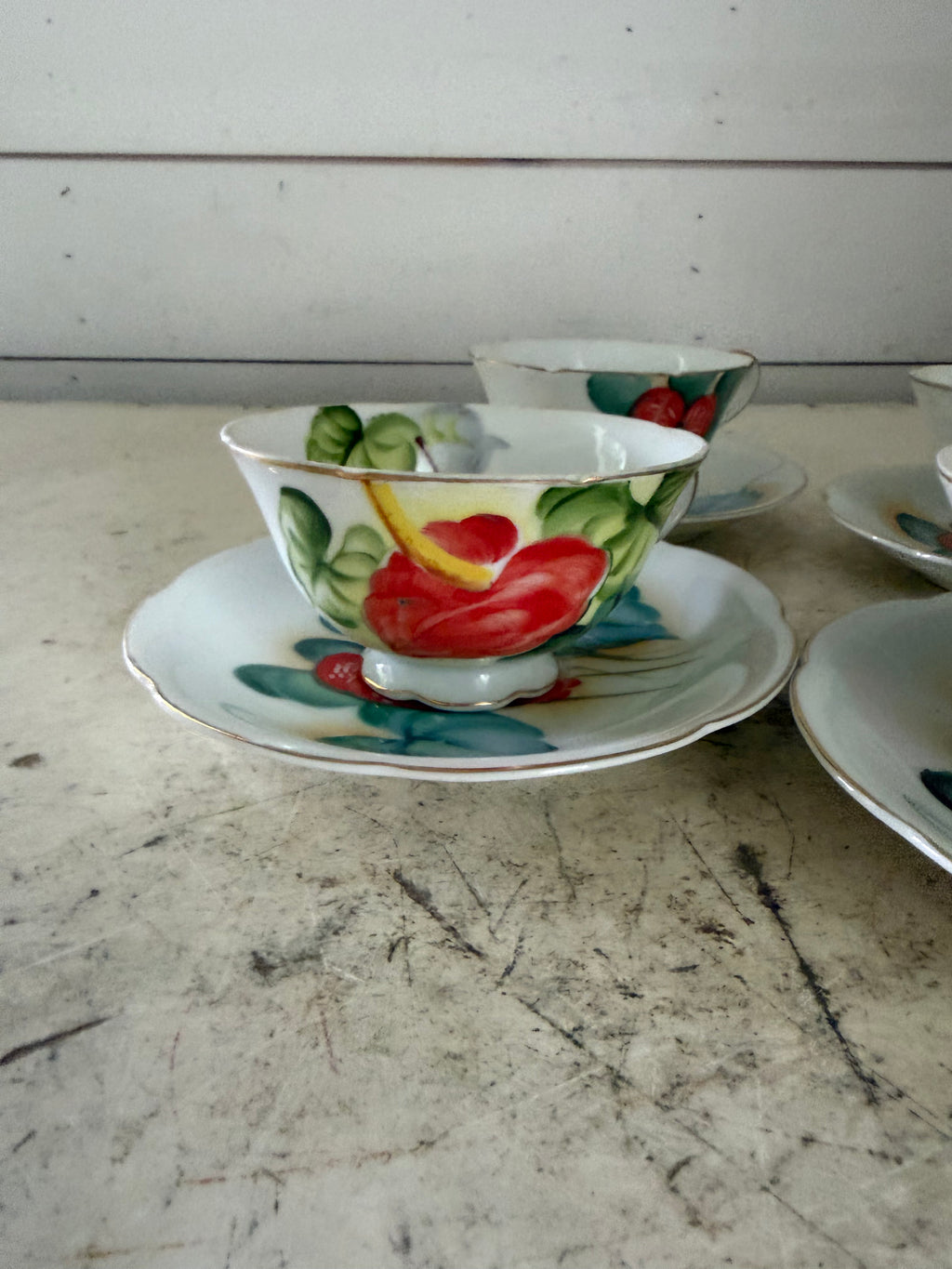 Vintage Anthurium Hawaii Cup And Saucer - sold individually picked at random hand painted