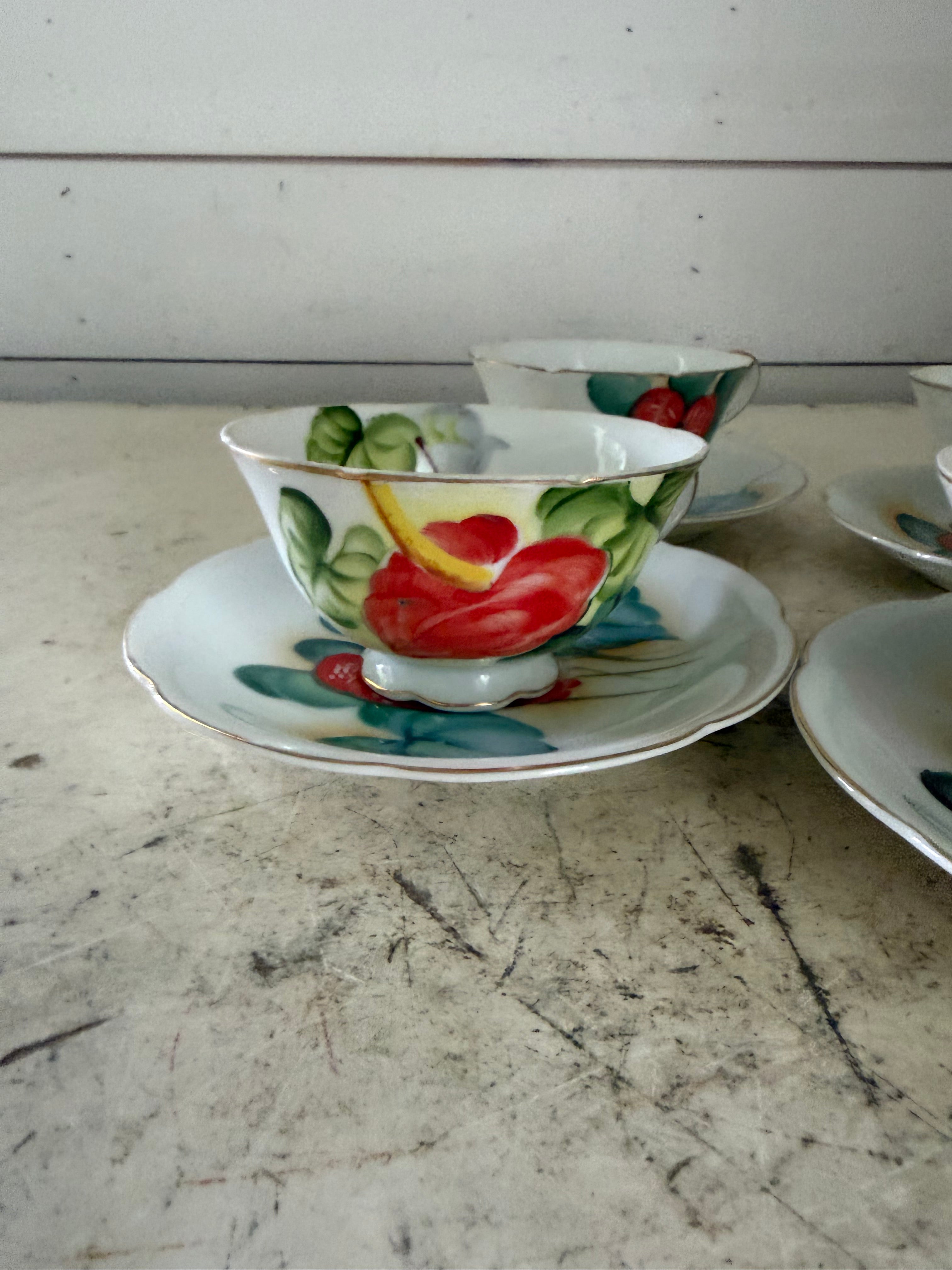 Vintage Anthurium Hawaii Cup And Saucer - sold individually picked at random hand painted