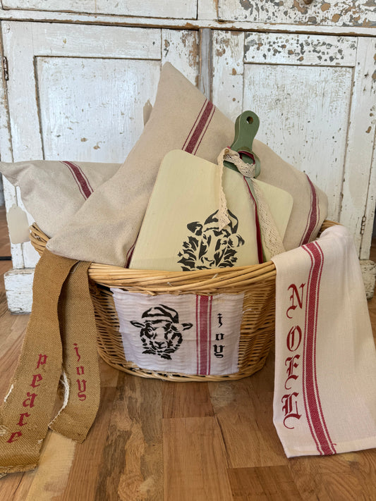 French Style Laundry Basket with Christmas Label