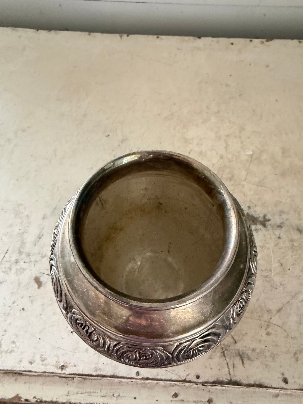 Vintage Silver Plated Heavy Floral Ornate Vase 7.25 inch