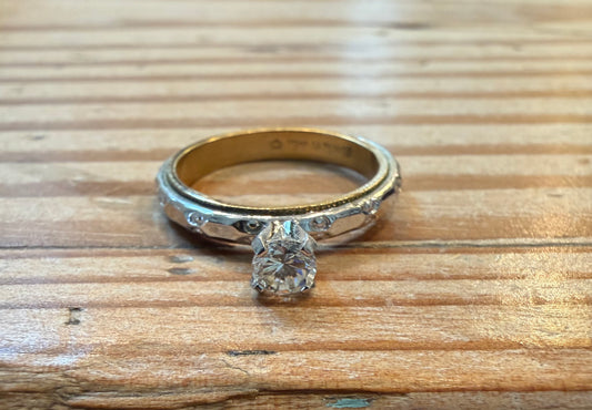 Vintage 18KT HGE Electroplated Gold Engagement Ring CZ - Size 8