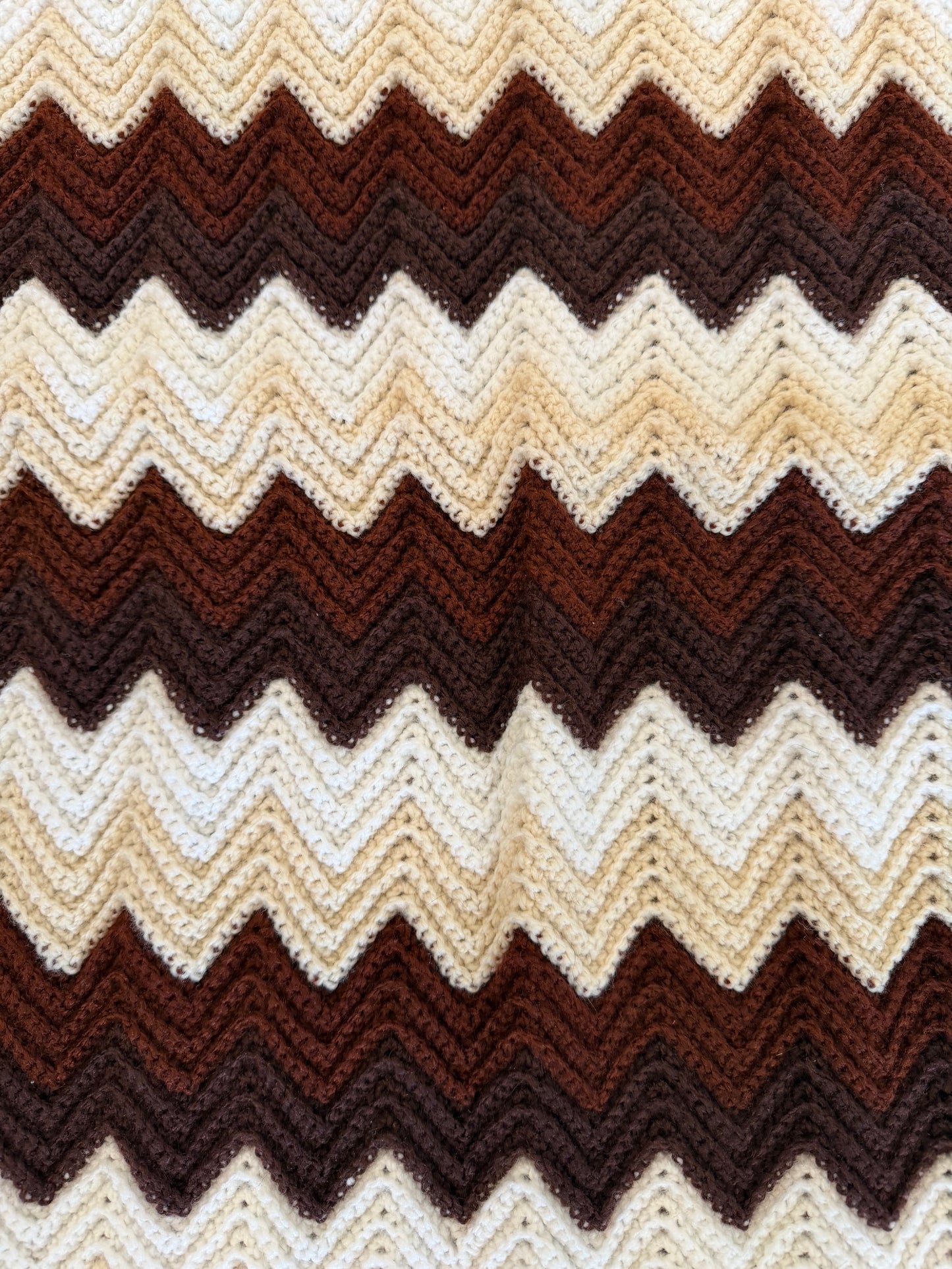 Brown, white and cream zigzag Afghan
