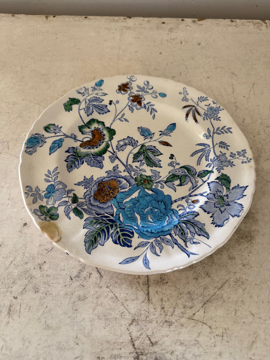 Mason Ironstone Rose Blue Plate - has repair