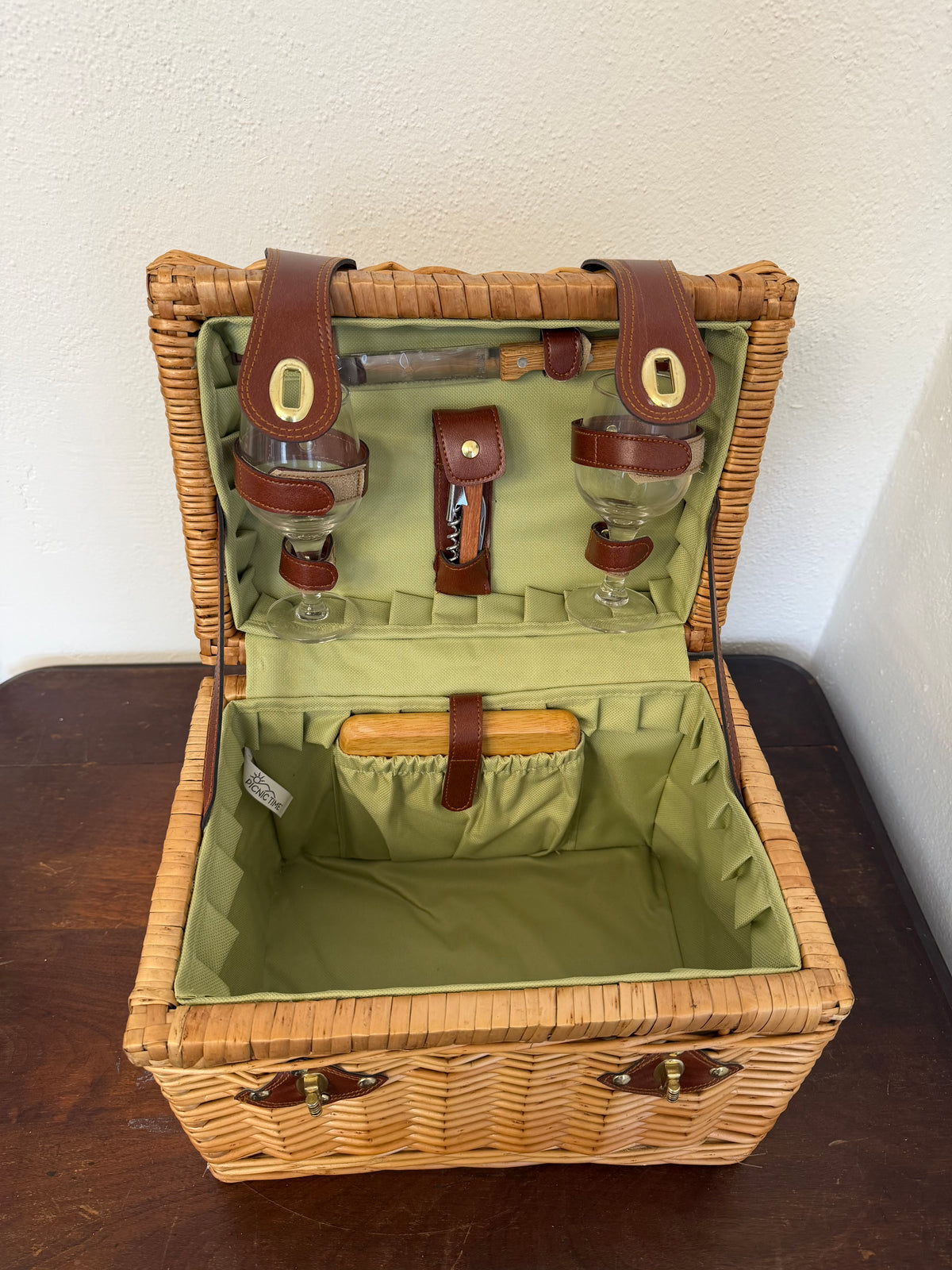 Wicker Picnic Basket Set For 2 - Includes Glasses & Opener