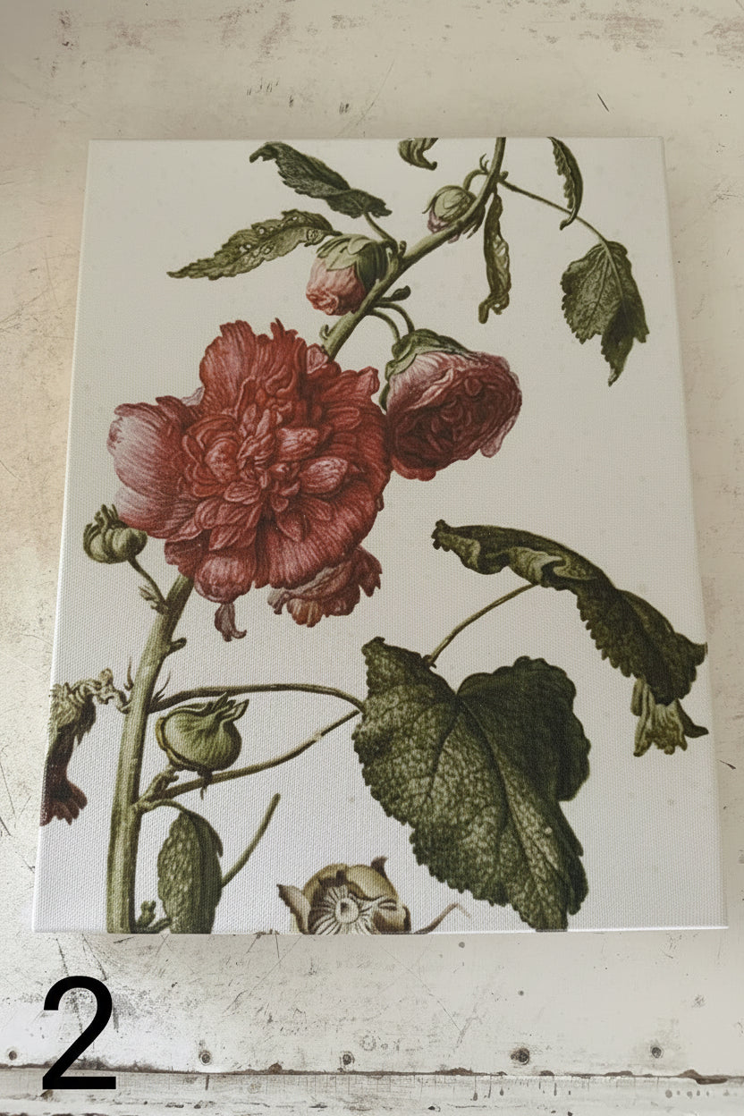 Canvas floral art sold individually will get wood framed with salvage wood