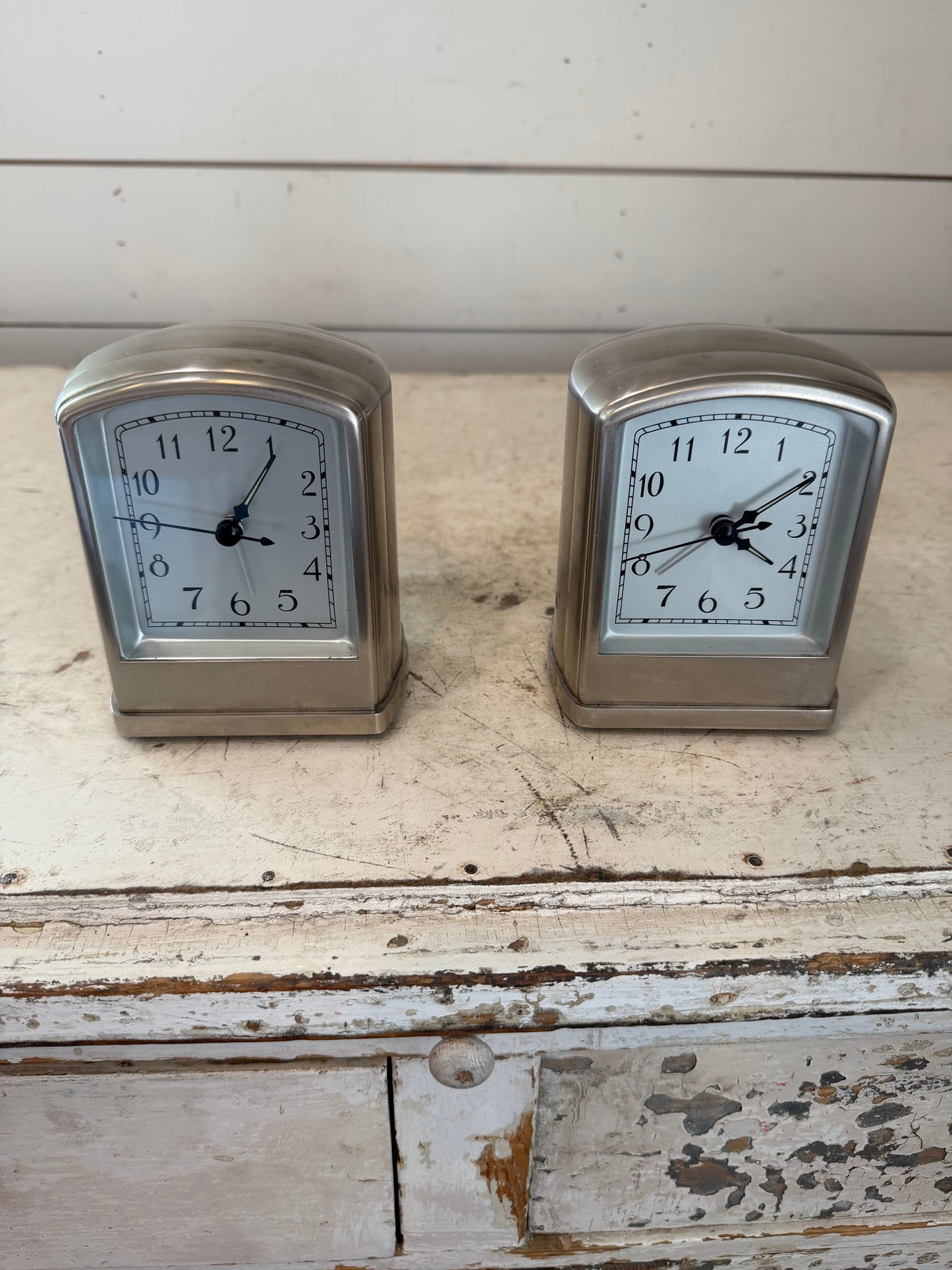 Vintage Pottery Barn Metal Nightstand Art Deco Alarm Clock - Sold Individually