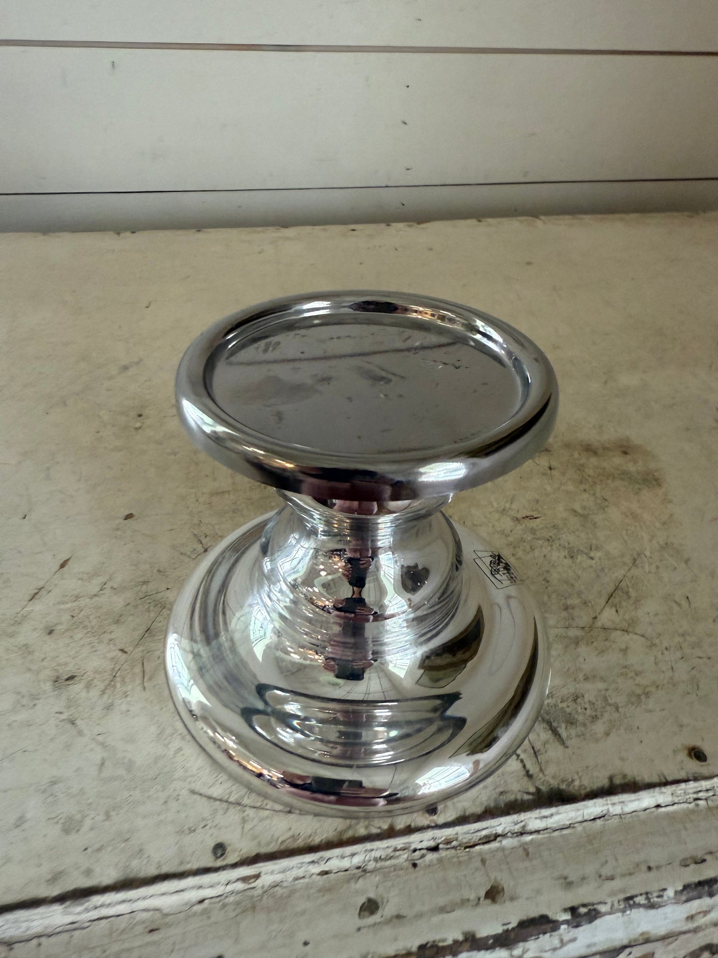 IKEA SHIMMER Short 4" Mirror Silver Glass Candle Holder Stick