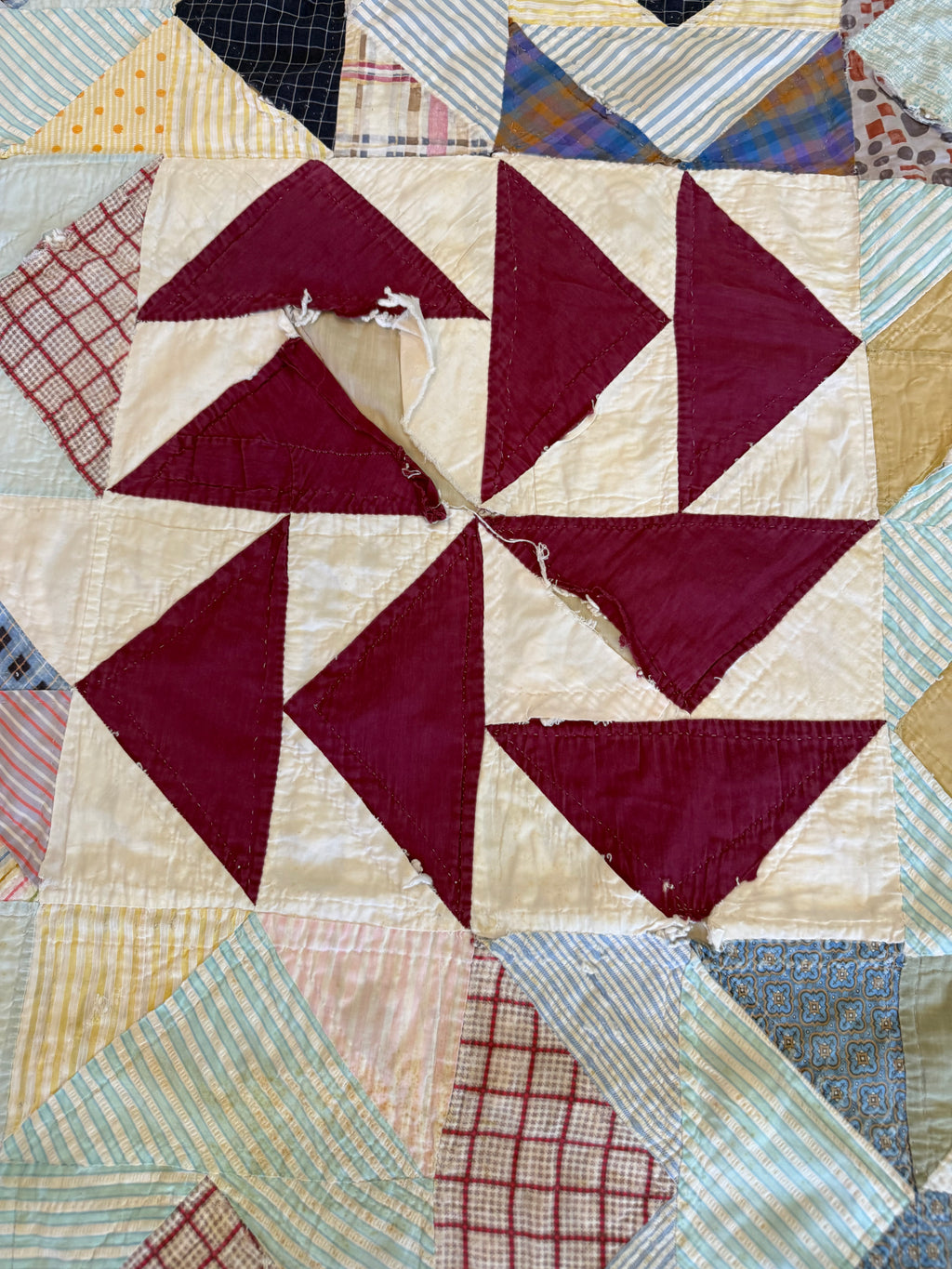 Twin Size Triangle Handmade Pieced Quilt as is