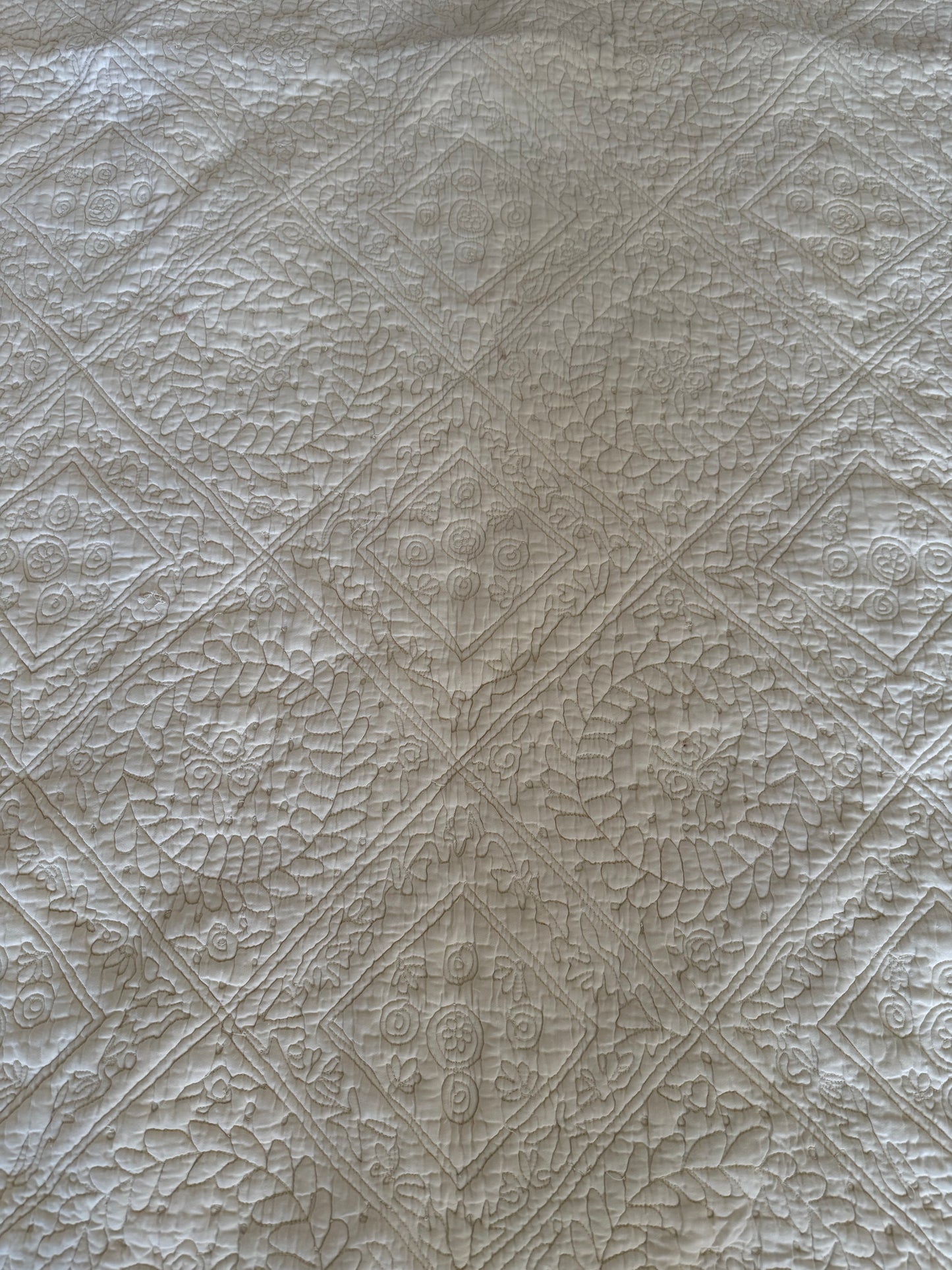 Queen Sized White All Over Quilting Quilt