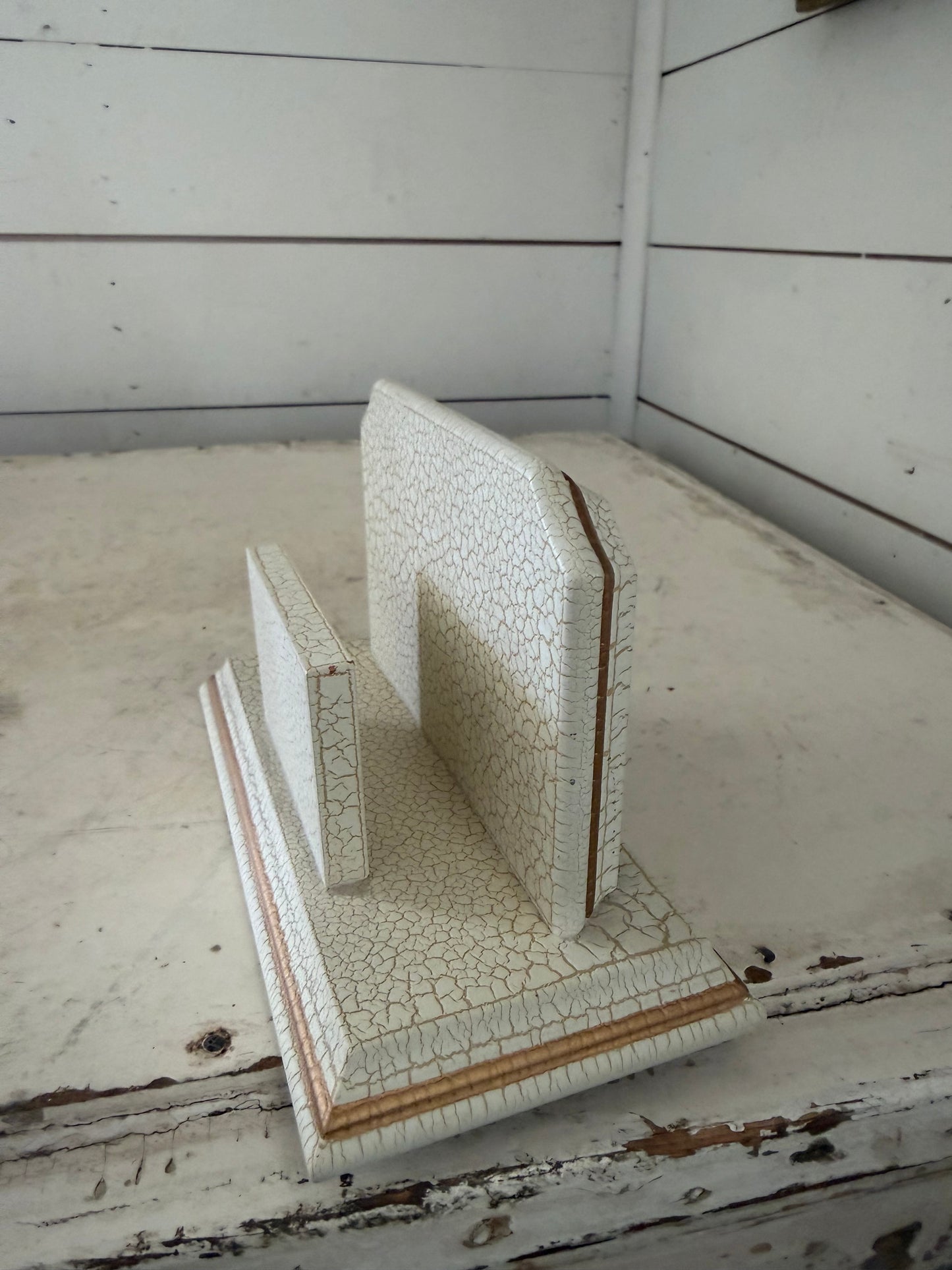 Vtg MCM crackle, bird floral napkin holder